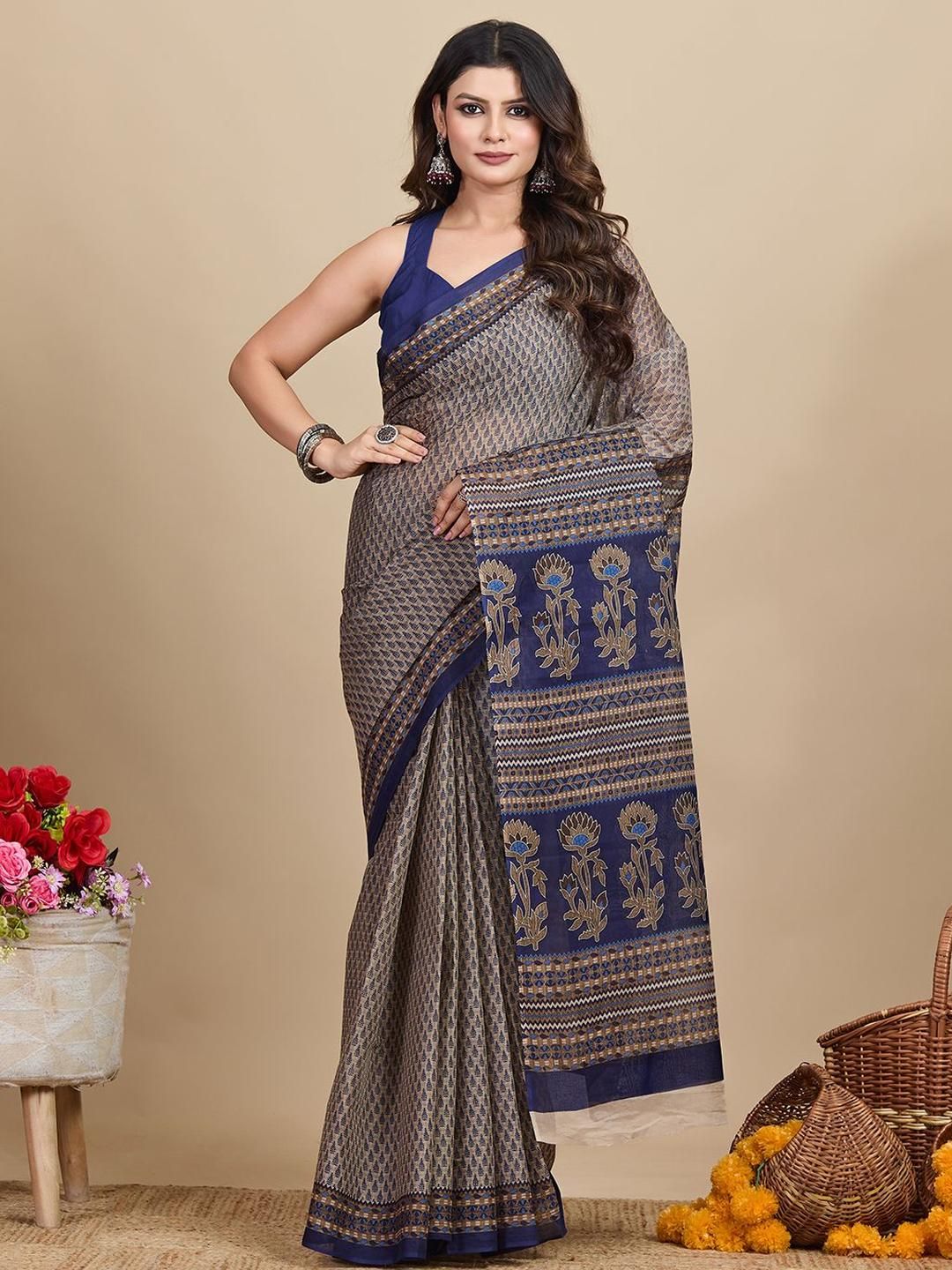 SHANVIKA Ethnic Motifs Printed Pure Cotton Saree-picture-38