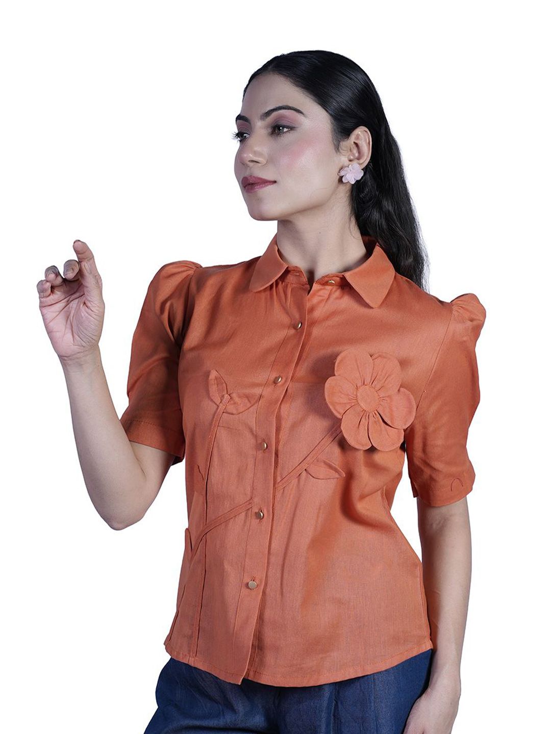 BELLO DONA CLOTHING Women Shirt Collar Puff Sleeves Cotton Shirt Style Top-picture-56