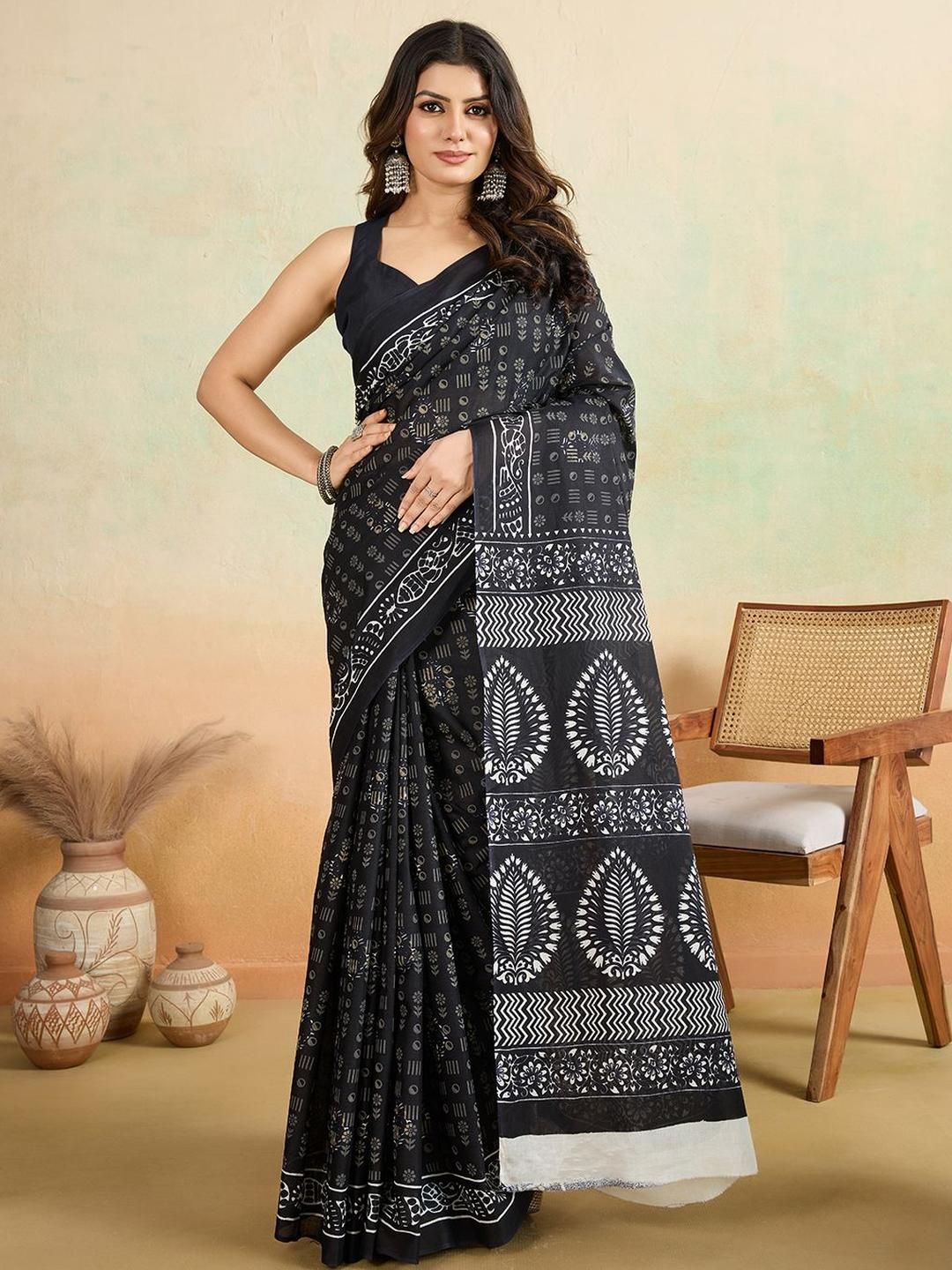 SHANVIKA Ethnic Motifs Print Pure Cotton Saree-picture-12