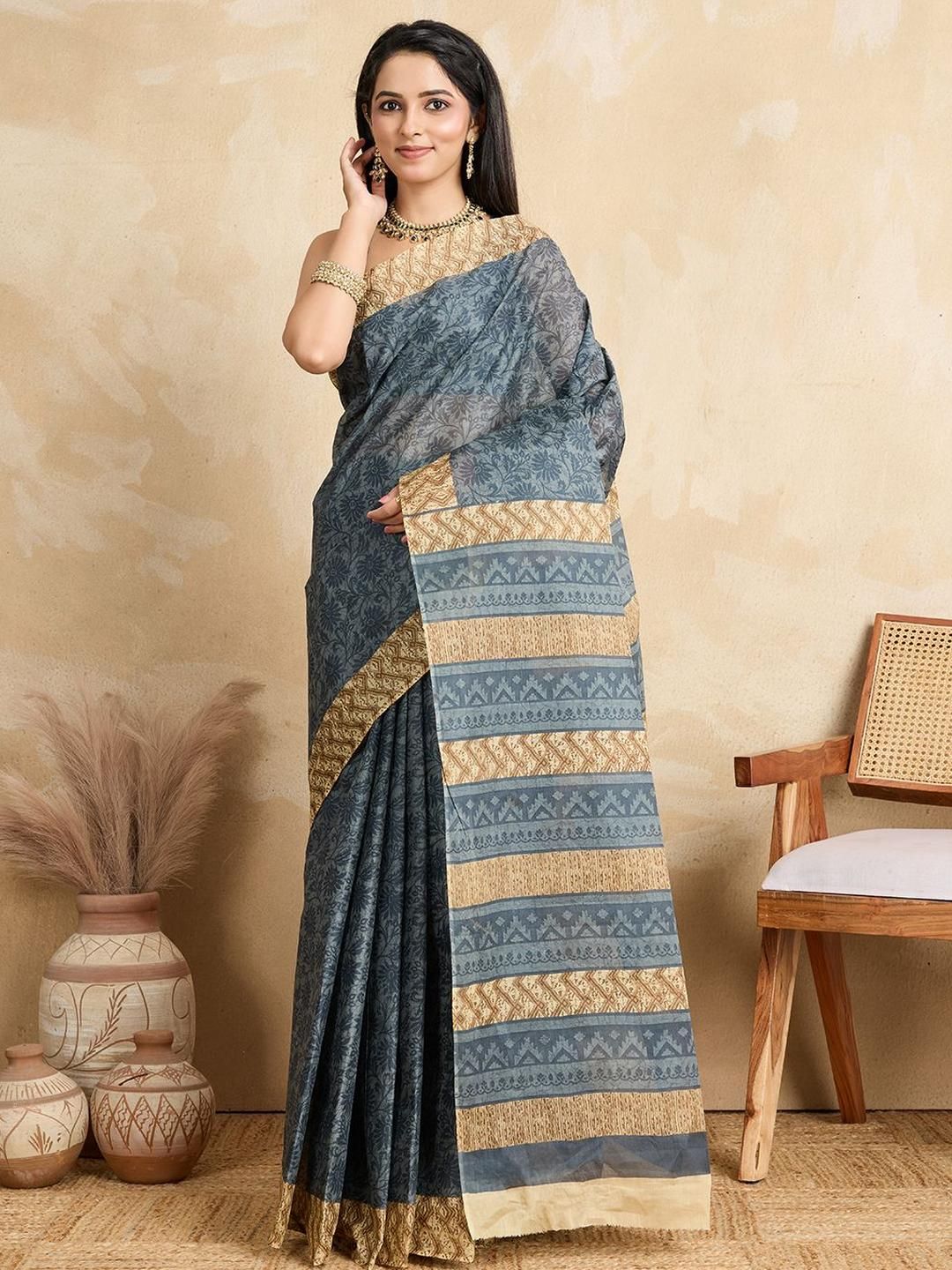 SHANVIKA Ethnic Motifs Printed Pure Cotton Saree-picture-30