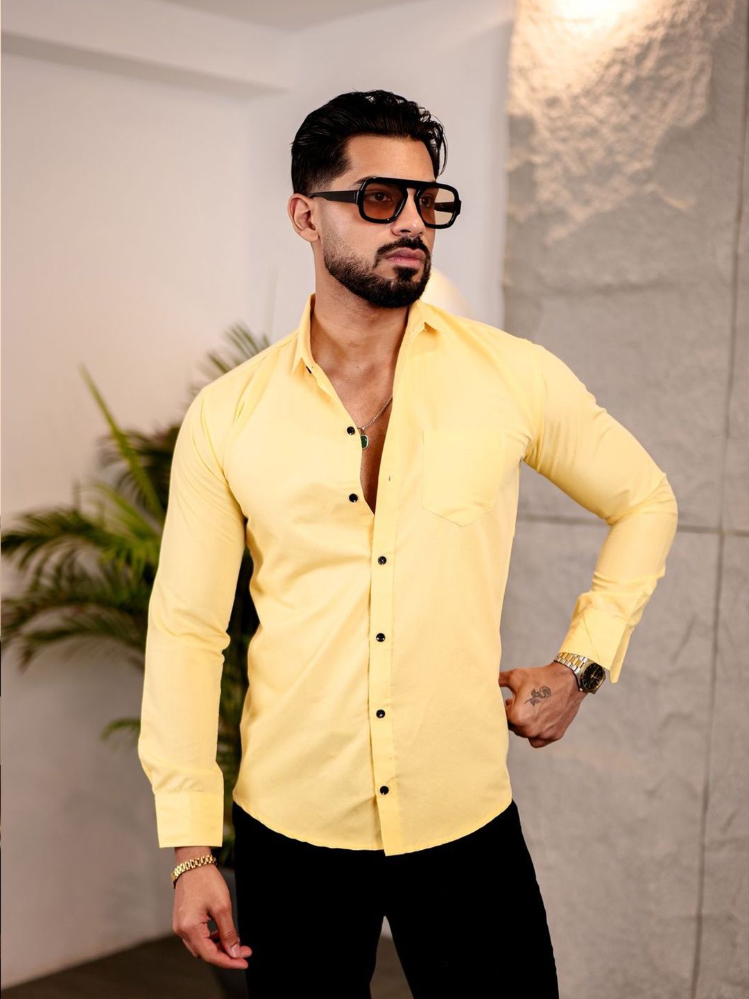 IKON FASHION Men Original Fit Solid Spread Collar Cotton Casual Shirt-picture-37