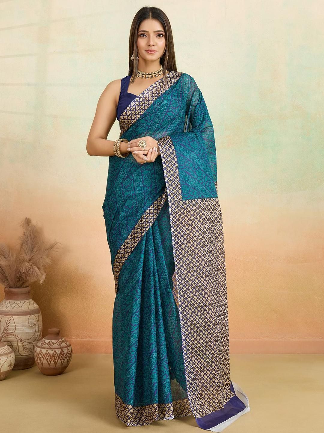 SHANVIKA Ethnic Motifs Printed Pure Cotton Saree-picture-33