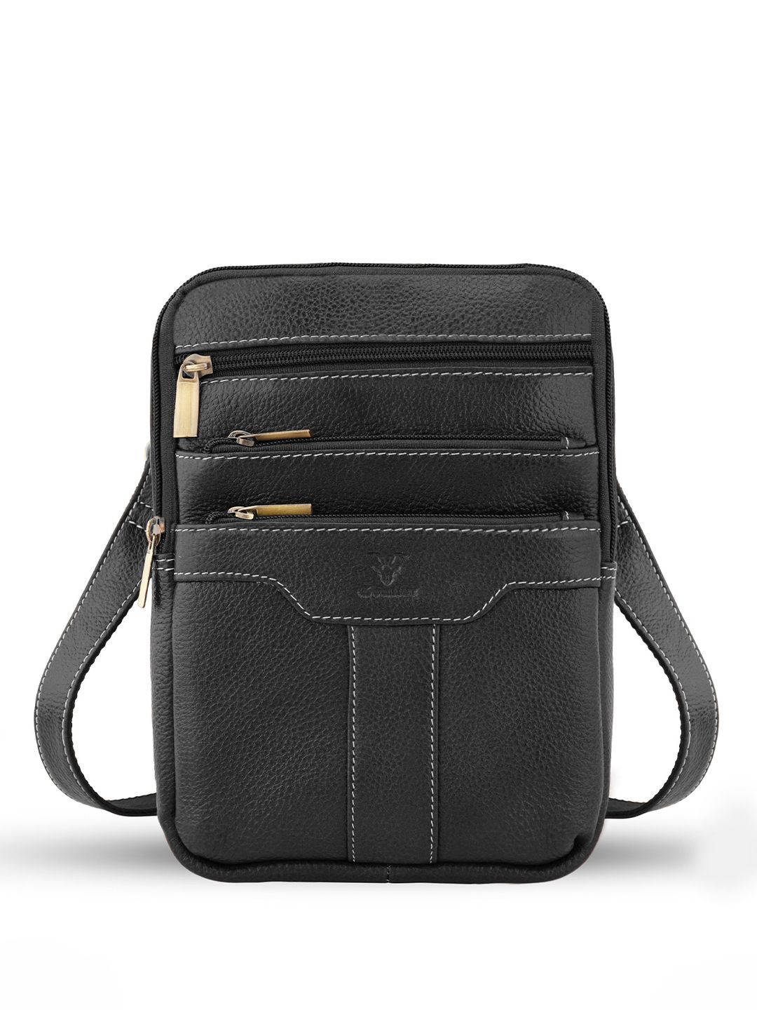 Goatter Unisex Textured Crossbody Zip Detail Leather Sling Bag-picture-6