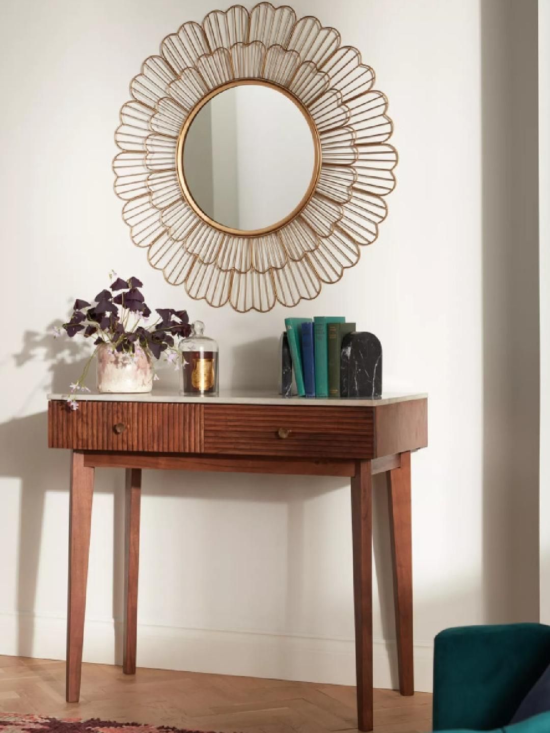 Urban Hamlet Designer Golden Scalloped Edge Wall Mirror-image-19