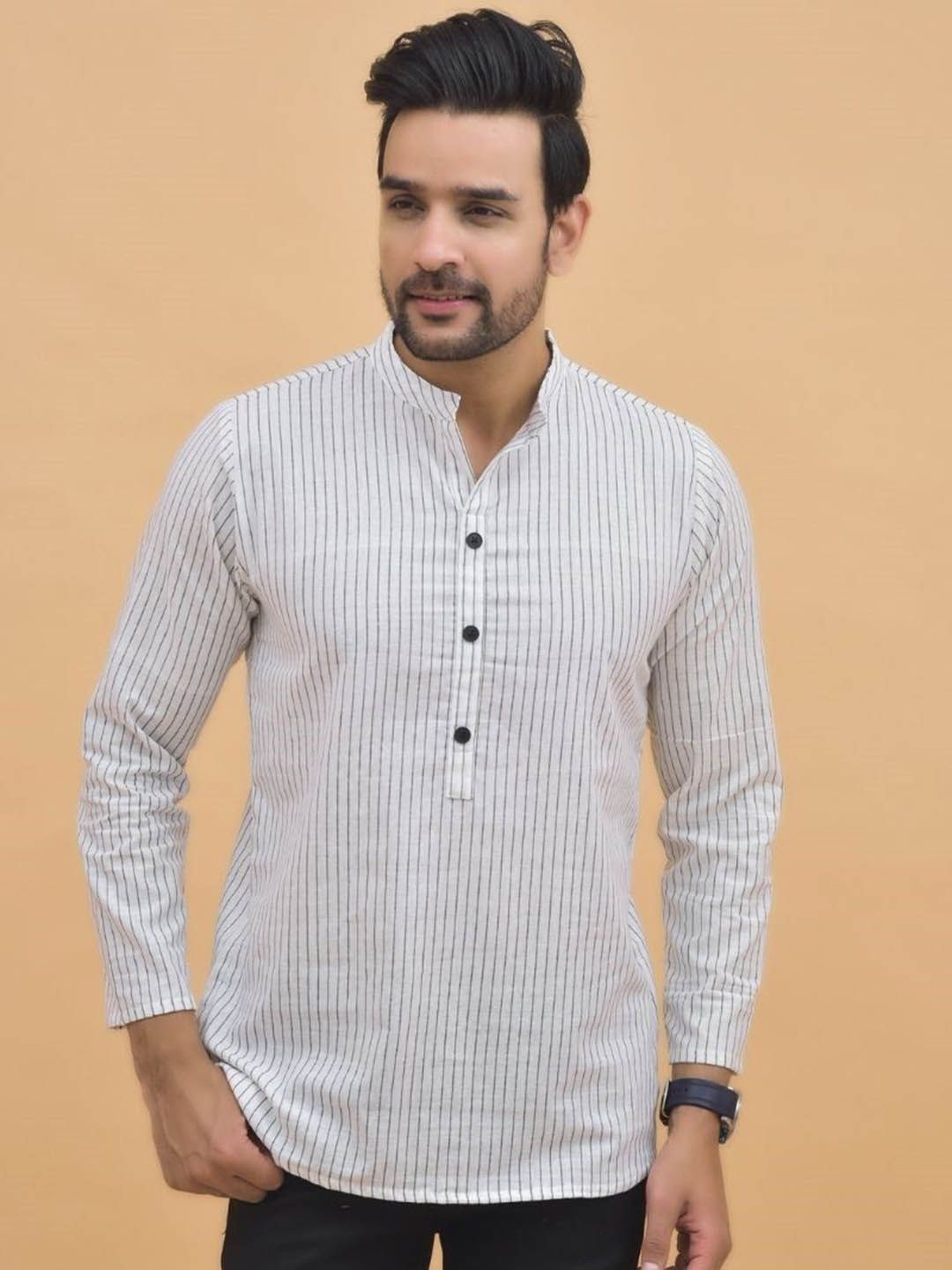 Anouk Rustic Men Striped Cotton Mandarin Collar Neck Straight Short Kurta-picture-11