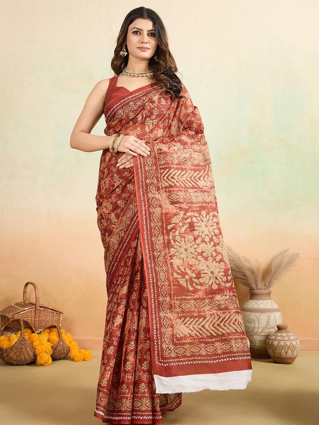SHANVIKA Ethnic Motifs Printed Pure Cotton Saree-picture-13