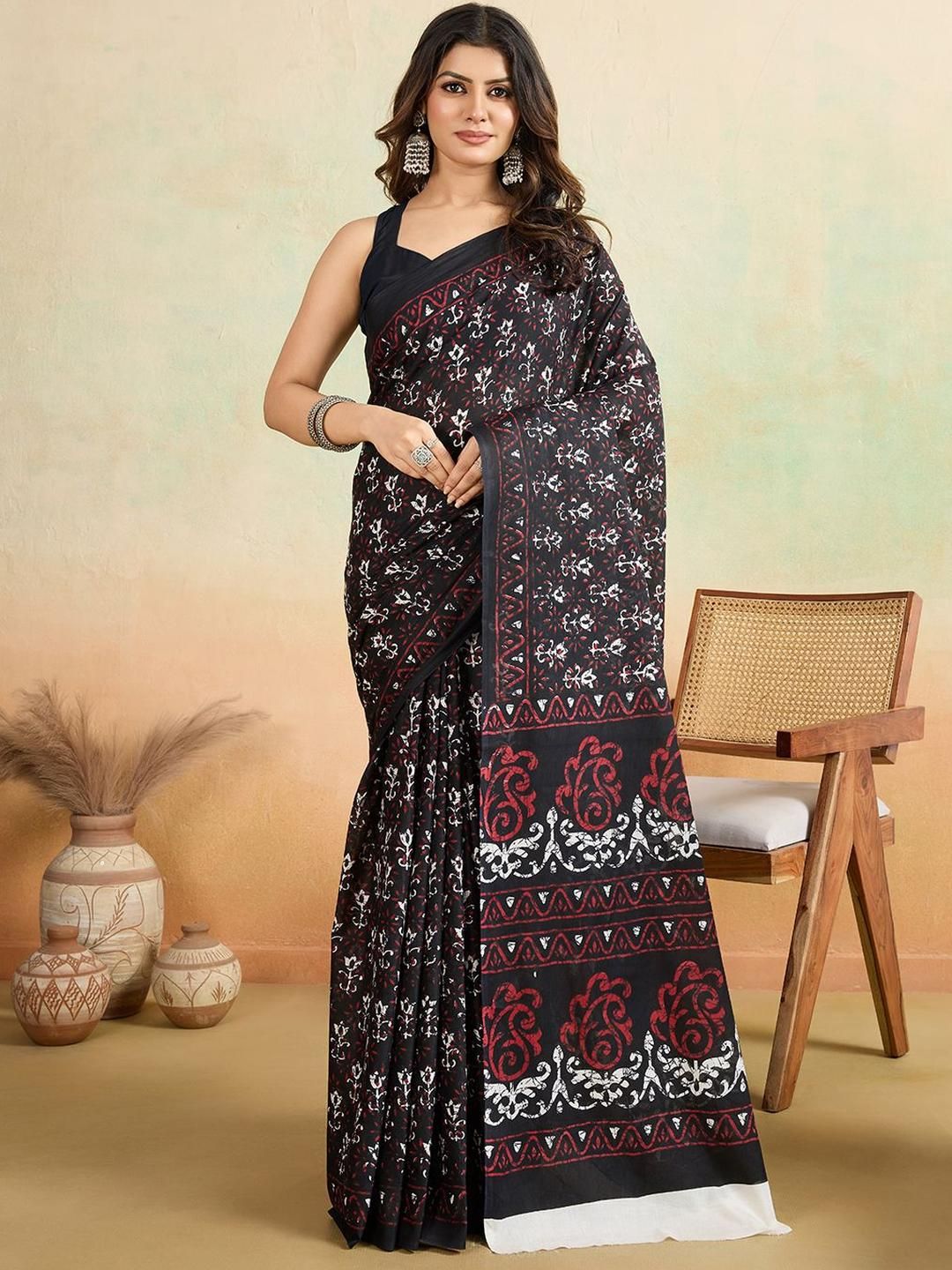SHANVIKA Ethnic Motifs Printed Pure Cotton Saree-picture-28