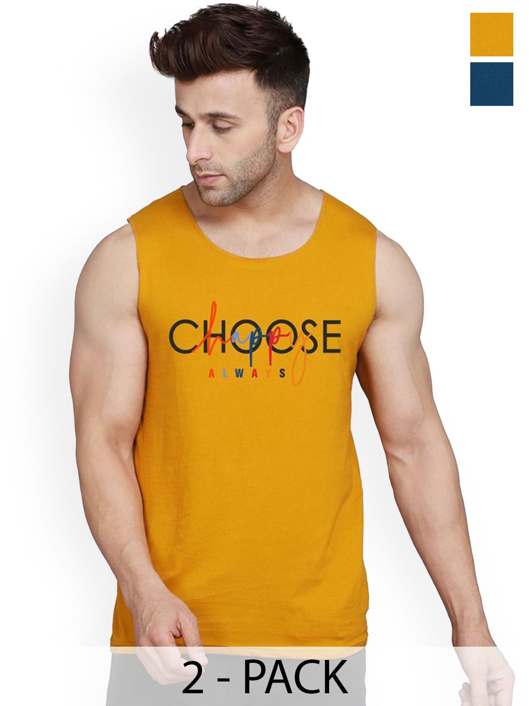 SLOWLORIS Pack Of 2 Printed Round Neck Gym Vests VSL26 CMB(CHS MUSTARD)(JUST PEACOCK)-picture-15