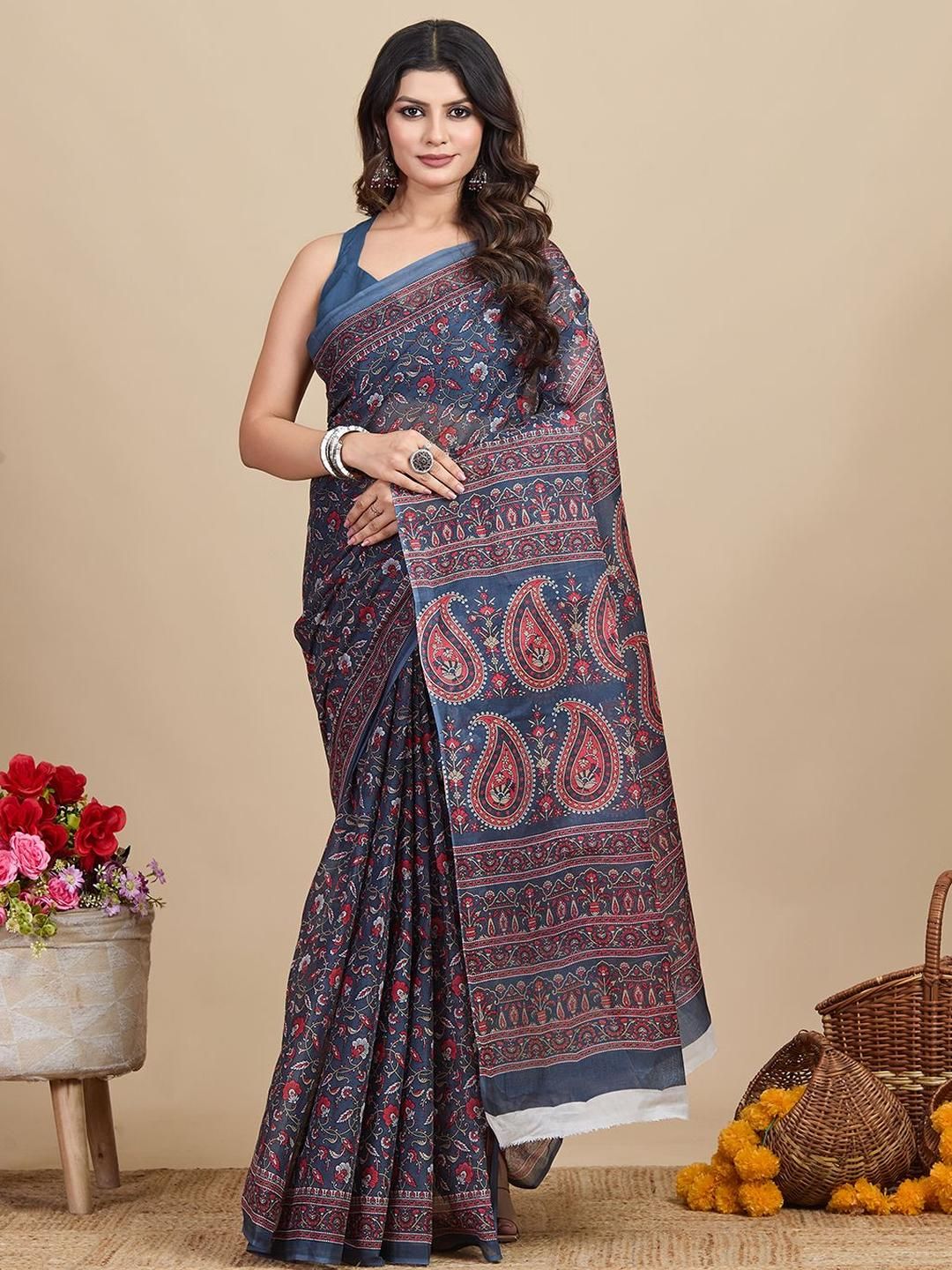 SHANVIKA Ethnic Motifs Print Pure Cotton Saree-picture-16