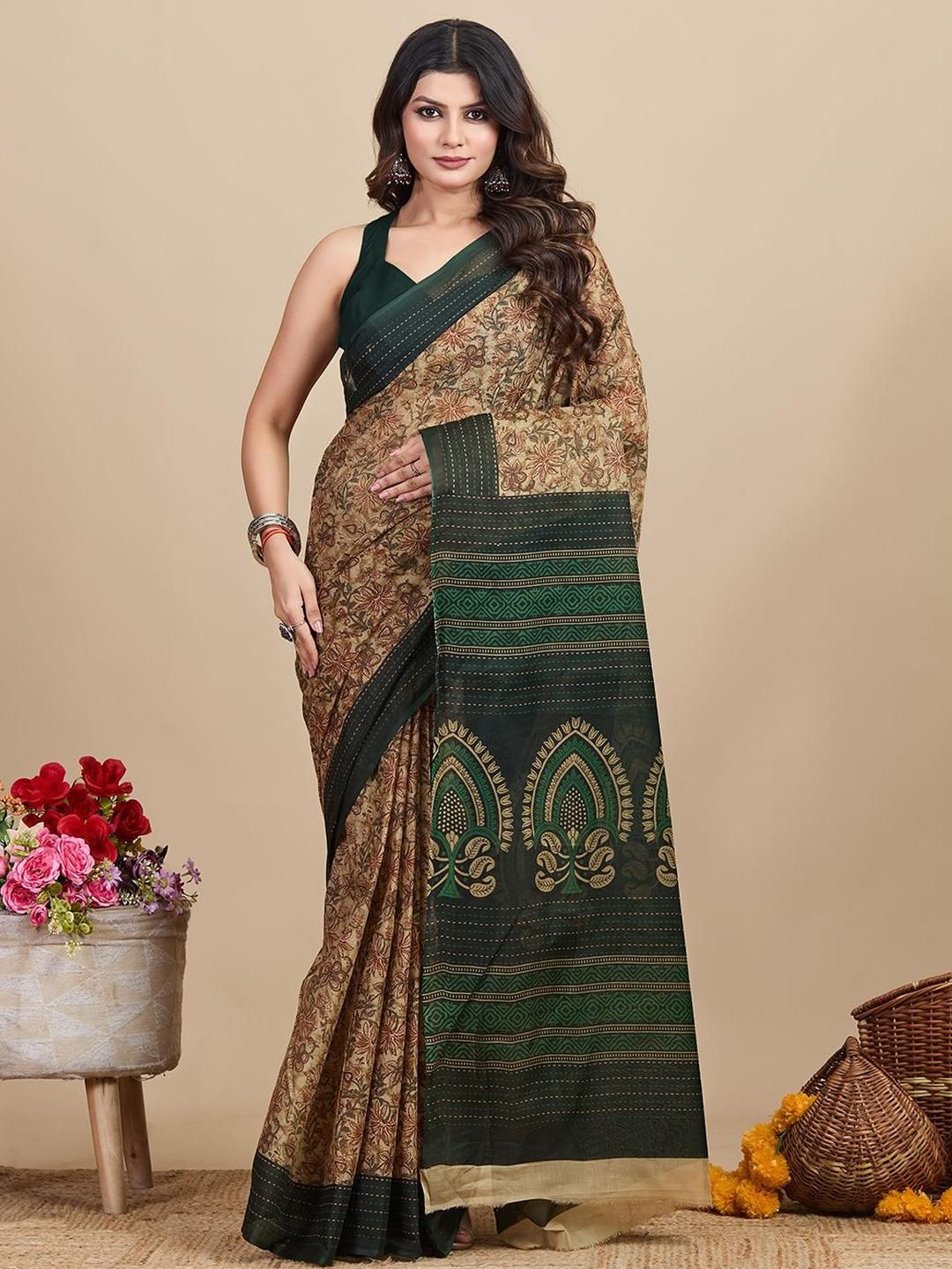 SHANVIKA Ethnic Motifs Printed Pure Cotton Saree-picture-22