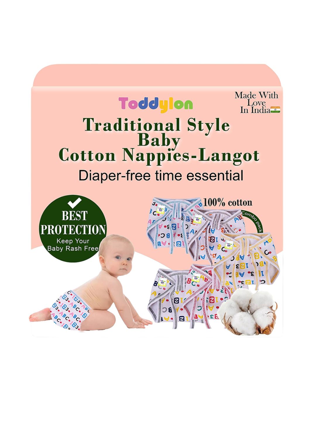 Toddylon Set Of 10 Printed Pure Cotton Breathable Nappies-picture-18