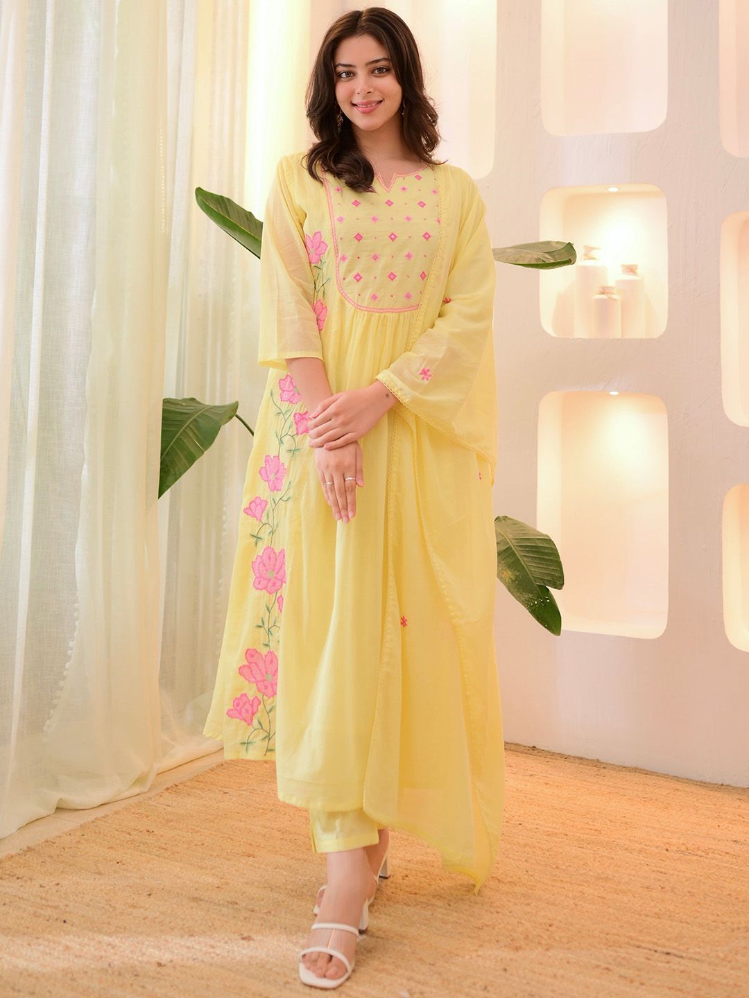 Moda Rapido Women Floral Embroidered A-Line Kurta with Trouser & Dupatta