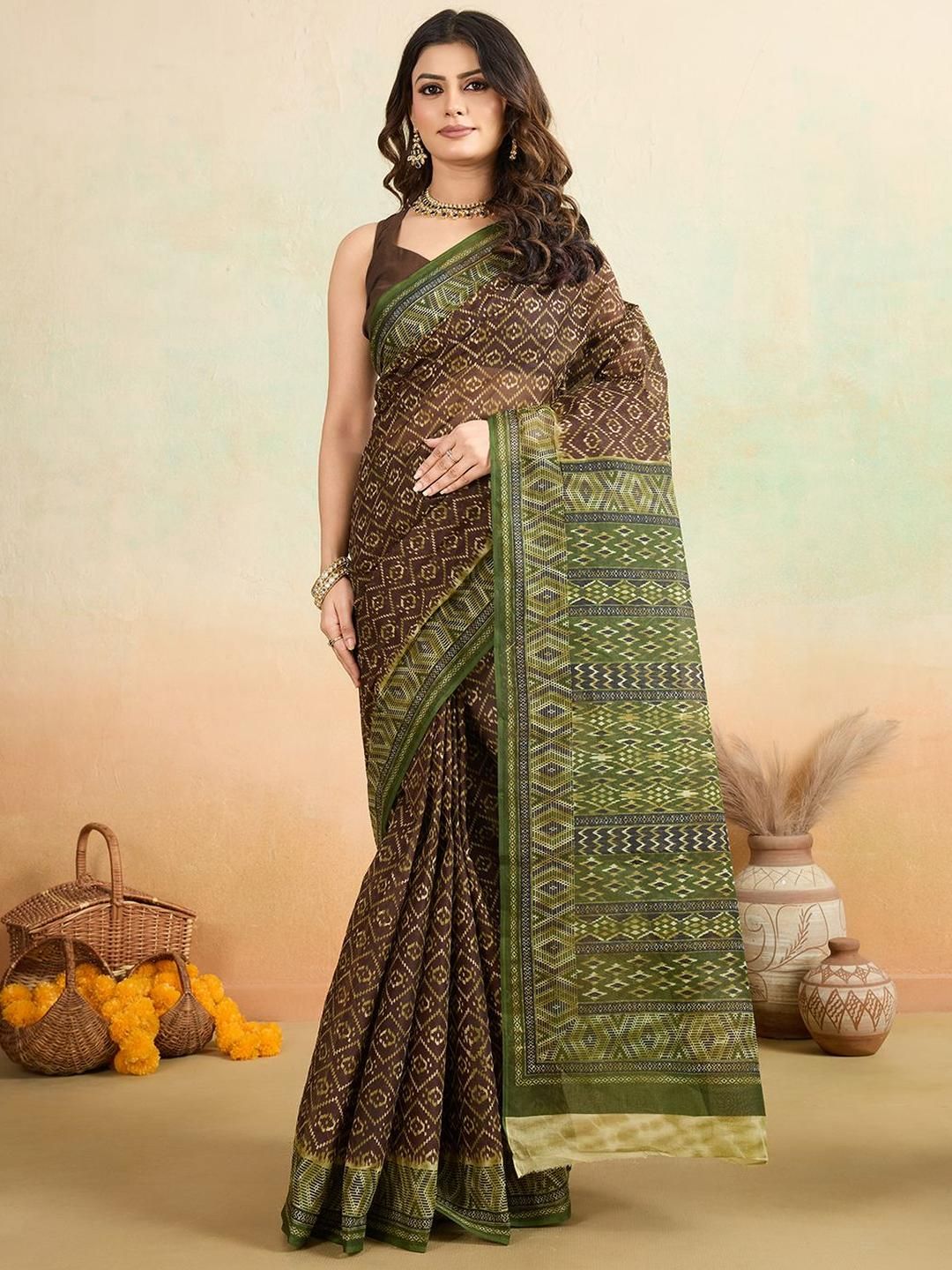 SHANVIKA Ethnic Motifs Printed Pure Cotton Saree-picture-12