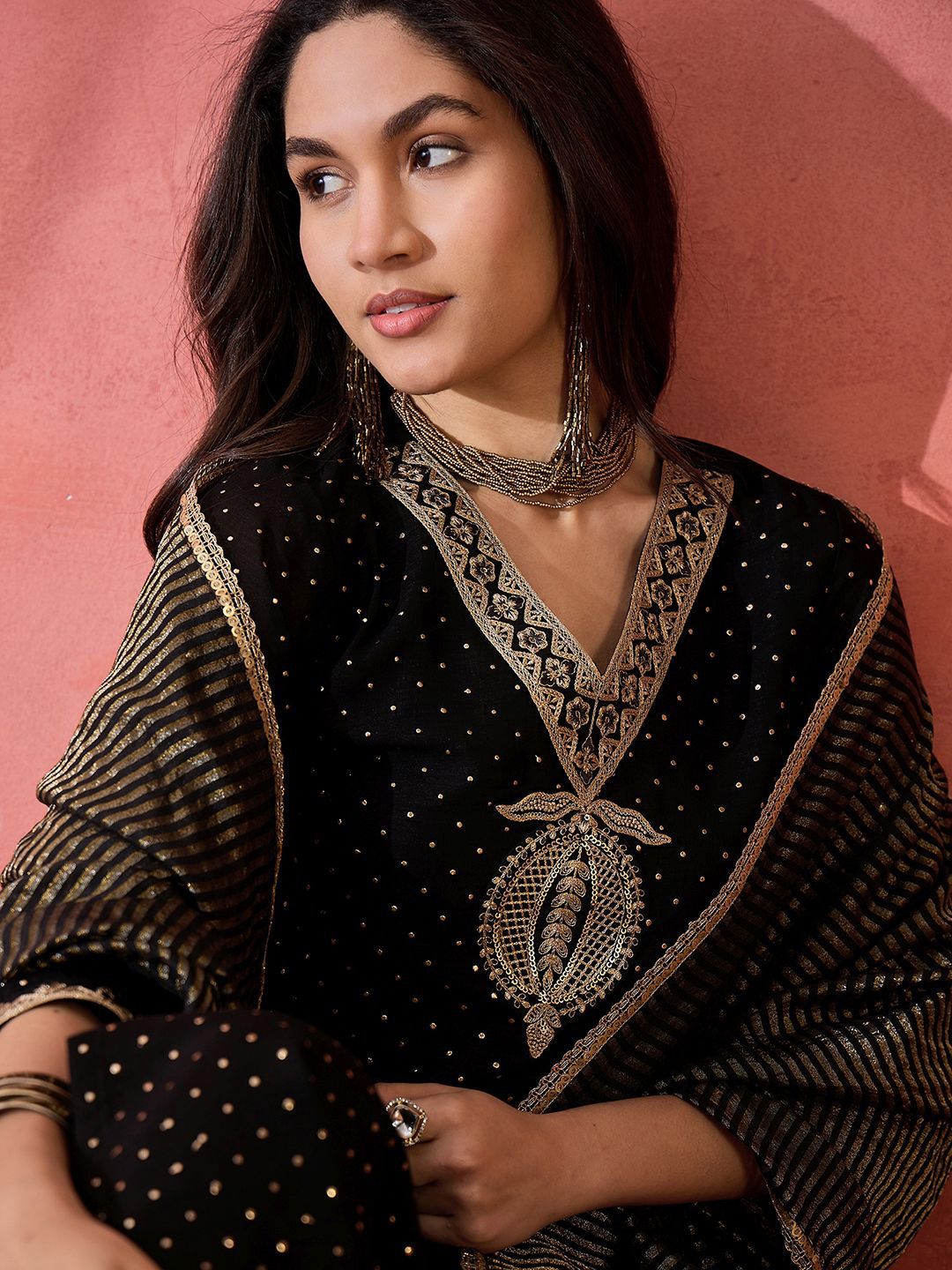 Sangria Women Ethnic Motifs Embroidered Kurta with Trouser & Dupatta