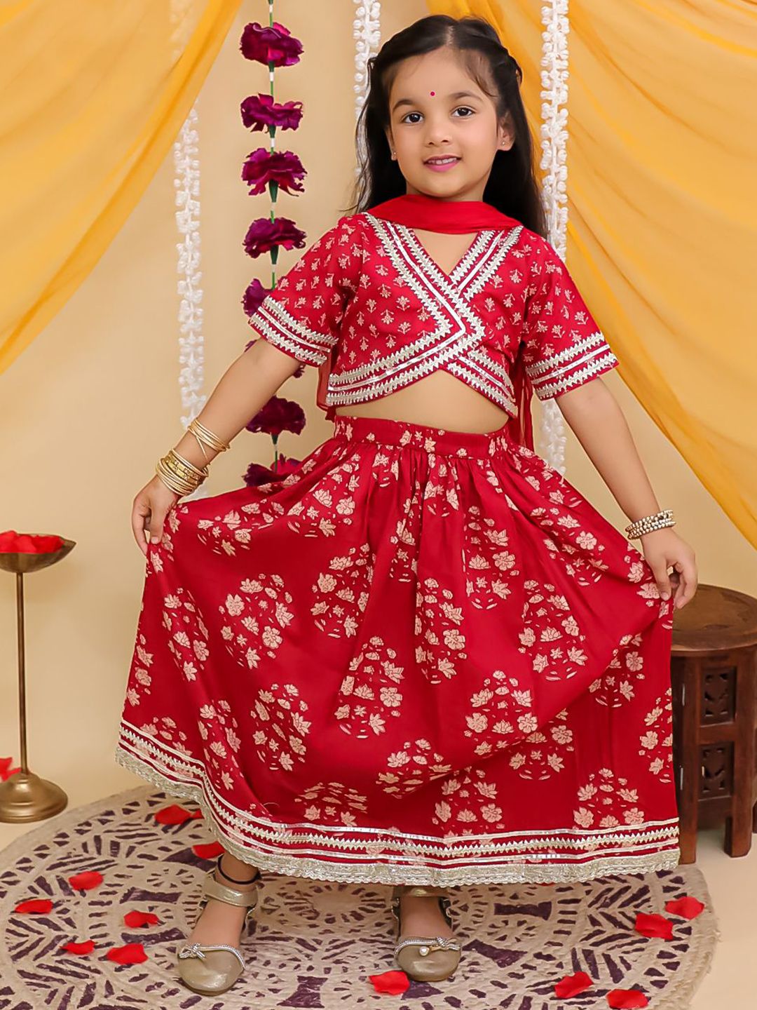 Aj DEZInES Girls Floral Printed Gotta Patti Cotton Ready to Wear Lehenga Choli-picture-55