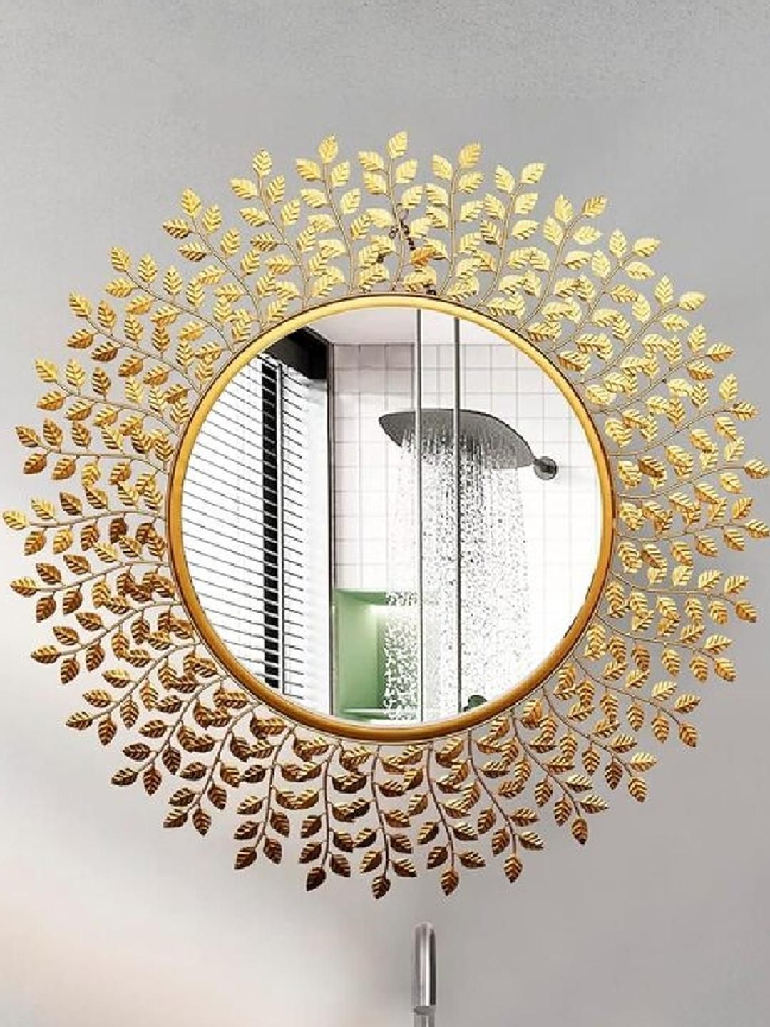 Urban Hamlet Statement Golden Leaf Border Wall Mirror for Home-picture-58
