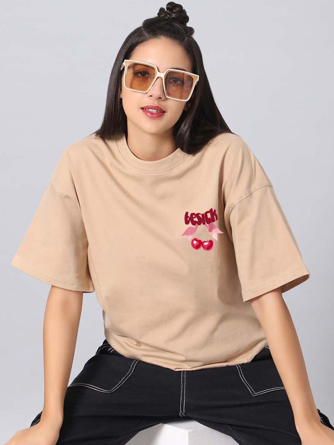 Besick Women Cotton Printed Oversized Tshirt-picture-14