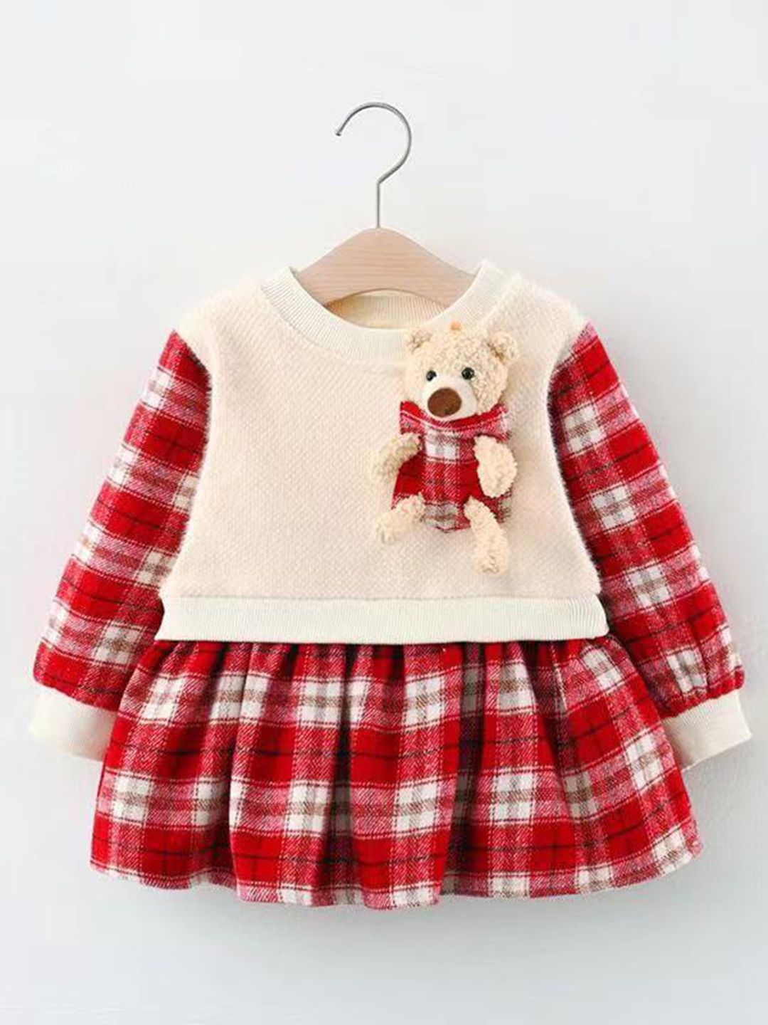 YK Girls Checked Round Neck Fit and Flare Dress-picture-16