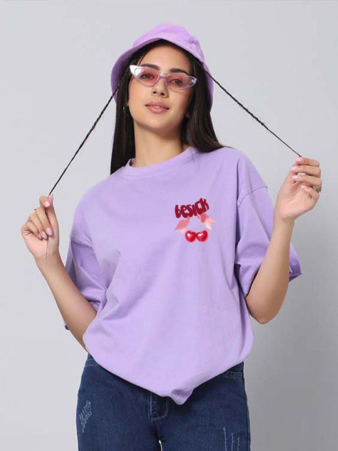 Besick Women Graphic Printed Round Neck Cotton Oversized T-shirt-picture-23