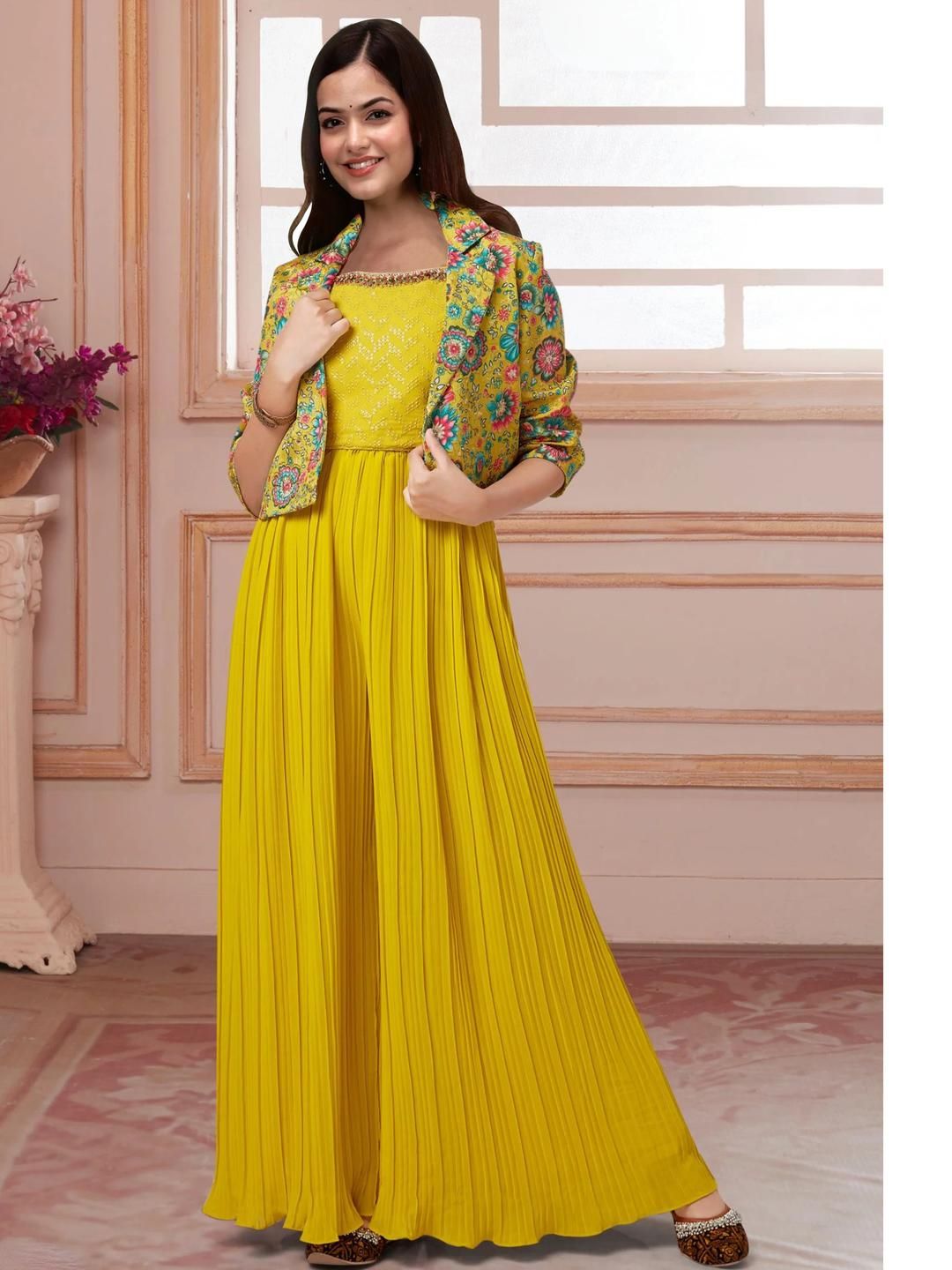 Xomantic Fashion Women Mustard Georgette Kurta Sets