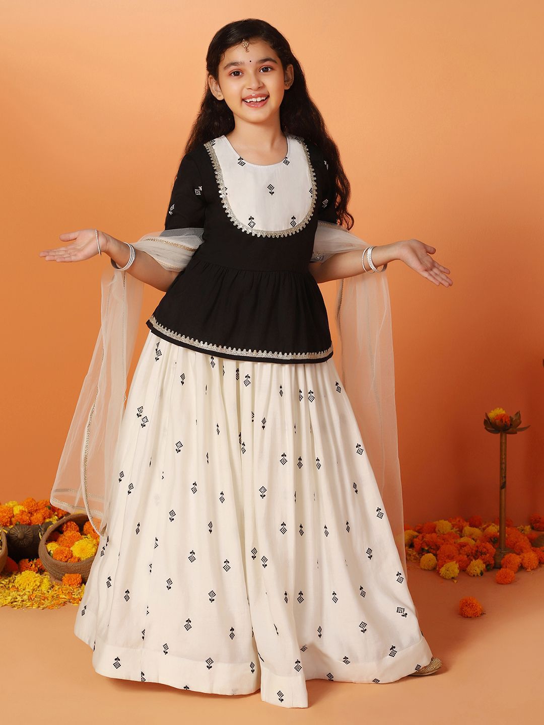 Sangria Girls Embroidered Thread Work Lehenga Choli Set with Dupatta-image-33