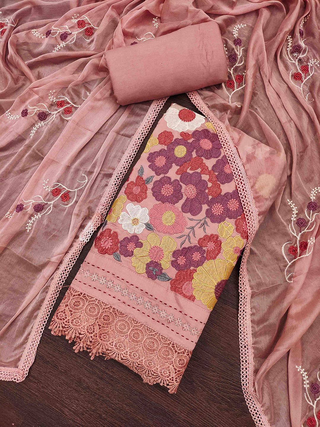 Blissta Floral Embroidered Thread Work Unstitched Dress Material-picture-32