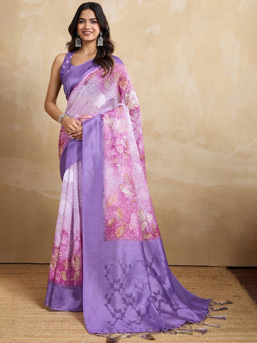 Mitera Floral Printed Saree with Unstitched Blouse Piece-picture-28