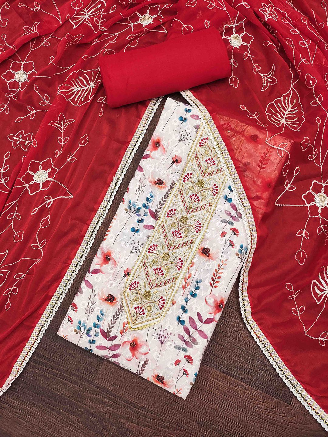 Blissta Floral Printed Beads & Stones Unstitched Dress Material-picture-11