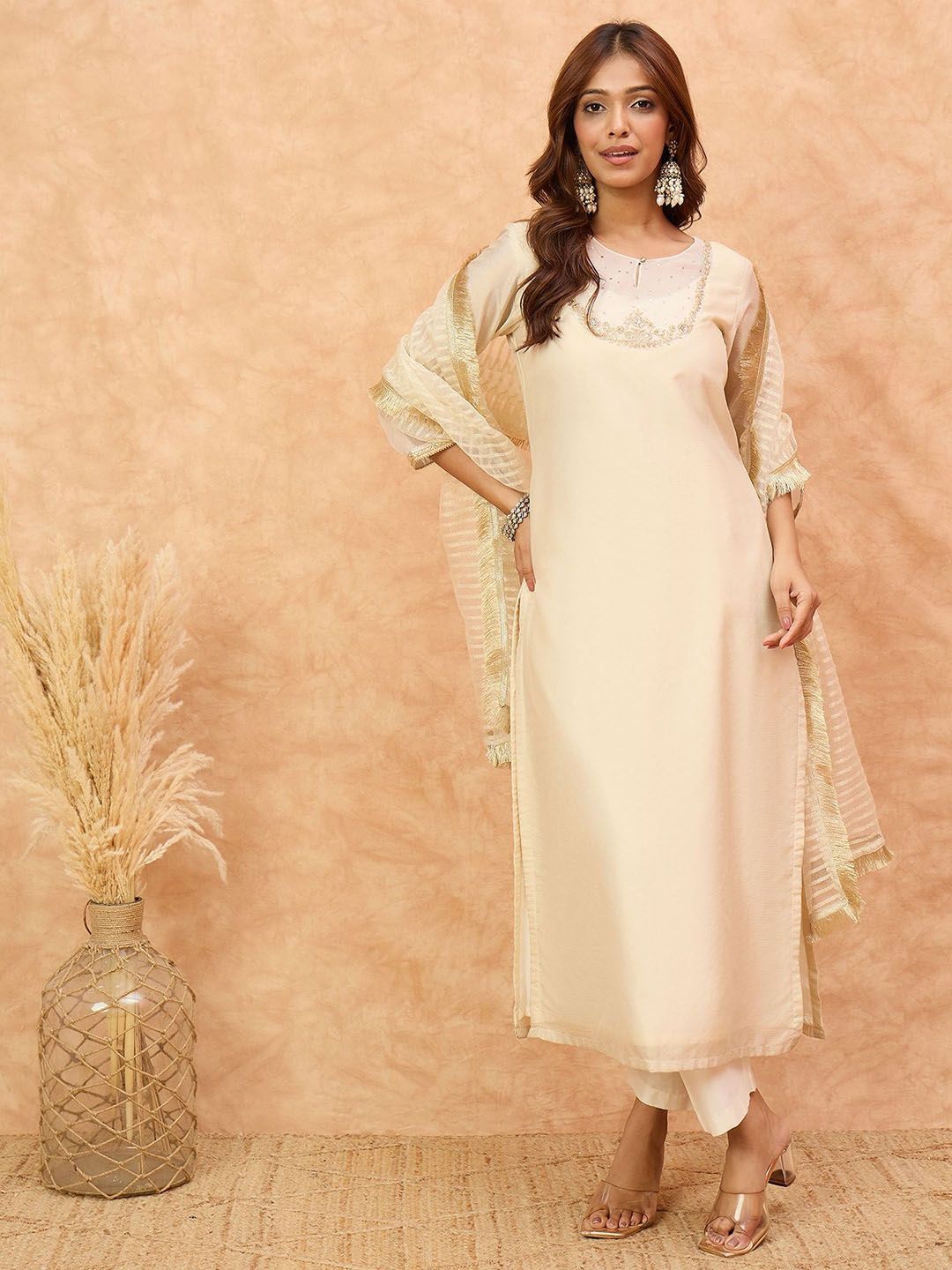 Varanga Women Ethnic Motifs Embroidered Regular Sequinned Kurta with Trousers & Dupatta