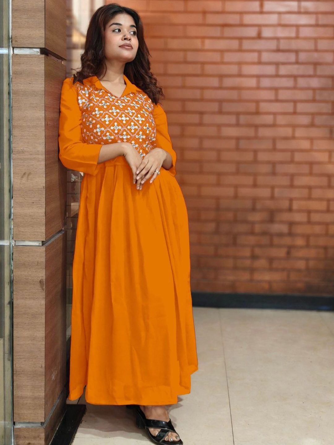 KALINI Embroidered Fit & Flare Maxi Ethnic Dress-picture-18