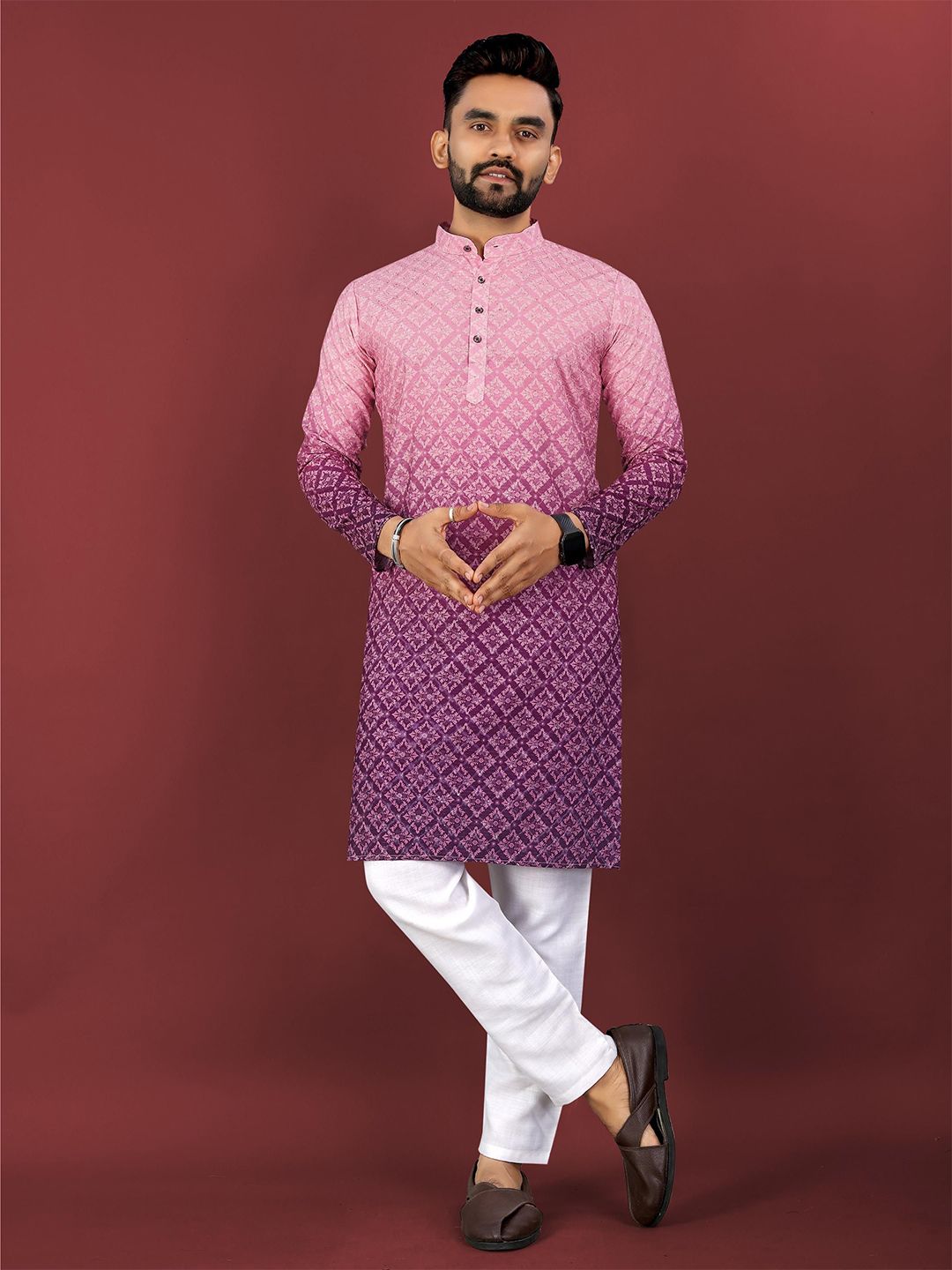 CHARLOTTE GRACIOUS Men Floral Printed Sequinned Shadow Work Kurta-image-31