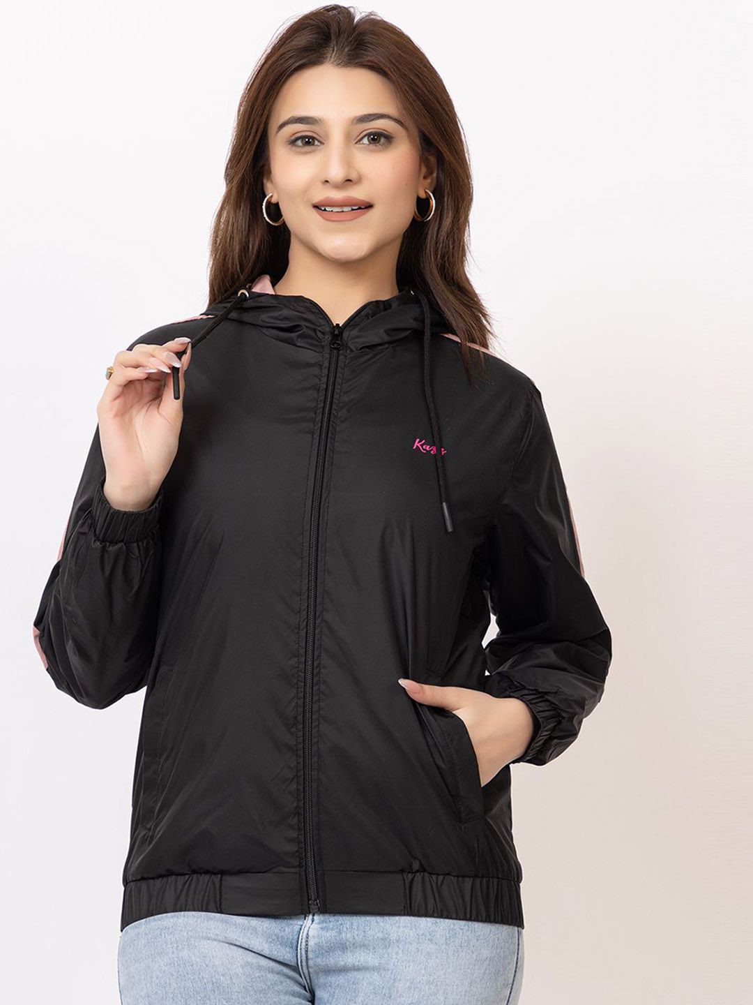 KAZZ Women Hooded Solid Windcheater Sporty Jacket