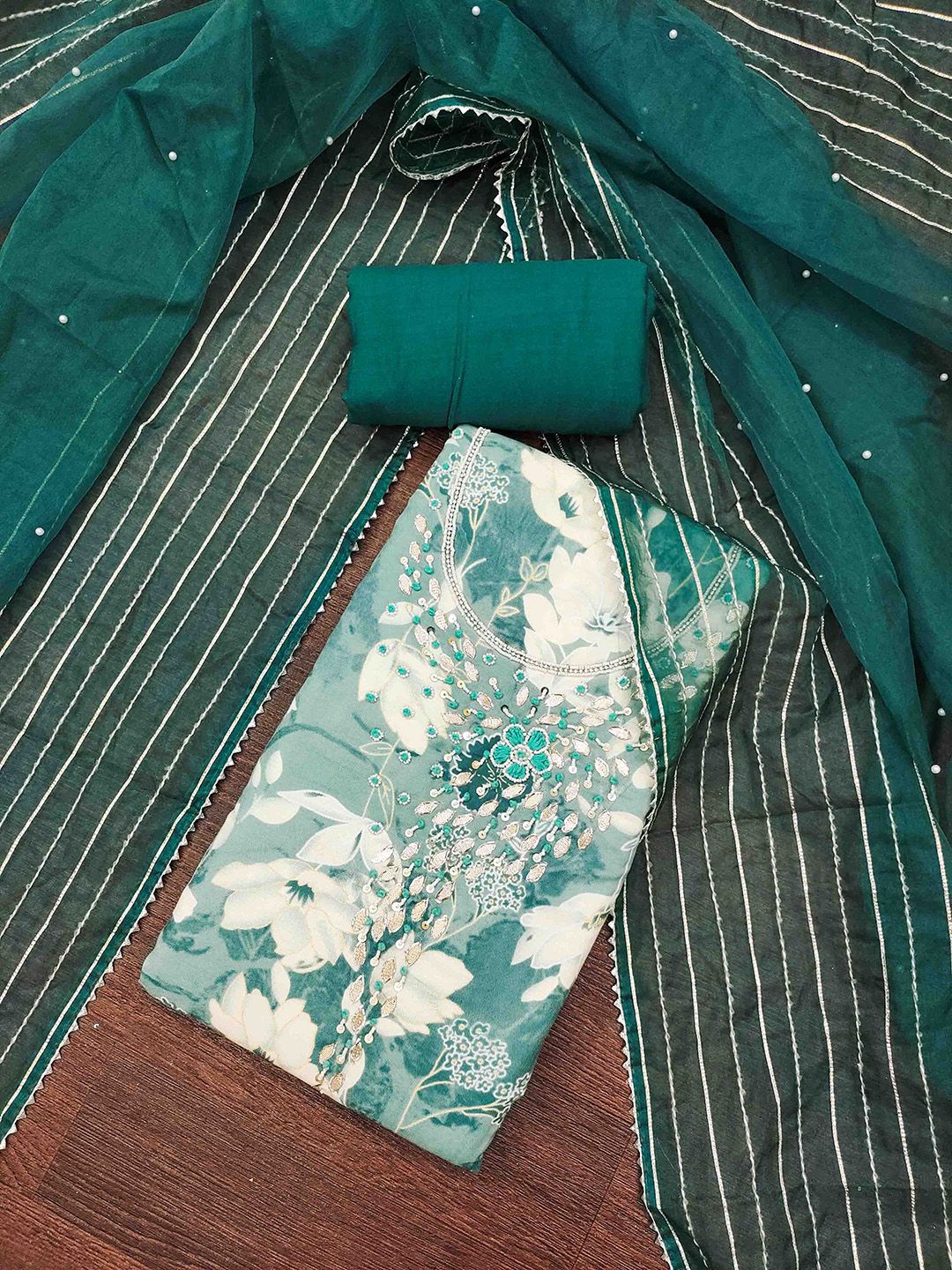 Blissta Floral Printed Beads And Stones Unstitched Dress Material-picture-28