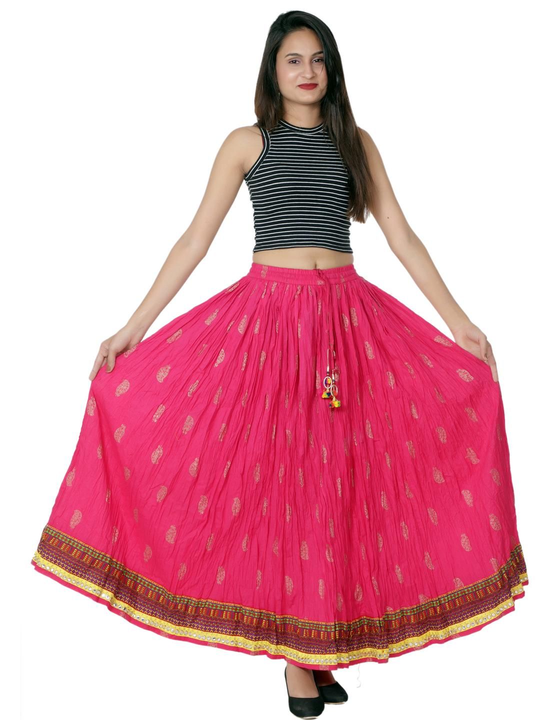 JFT Jaipur Fabtex Women Pink Paisley Printed Pure Cotton Skirt-picture-32