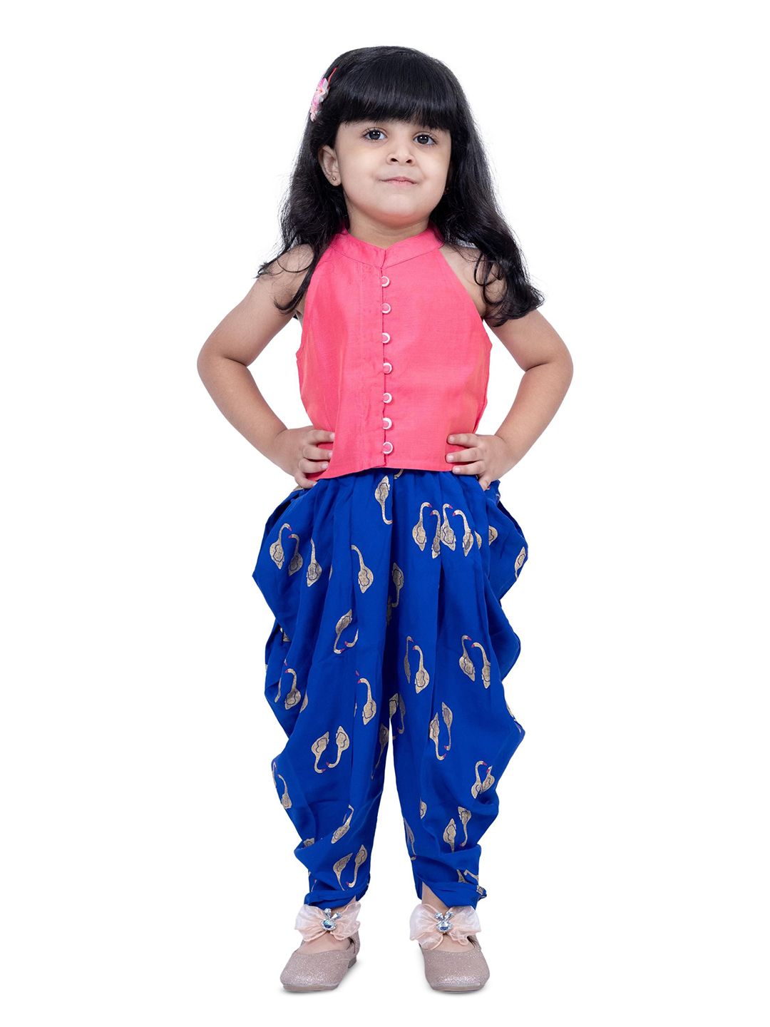 Twisha Girls Mandarin Collar Sleeveless Top With Printed Dhoti Pants-picture-37