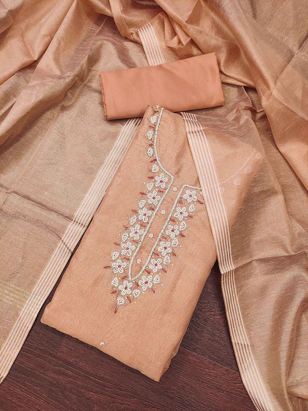 Blissta Floral Embroidered Beads & Stones Unstitched Dress Material-picture-26