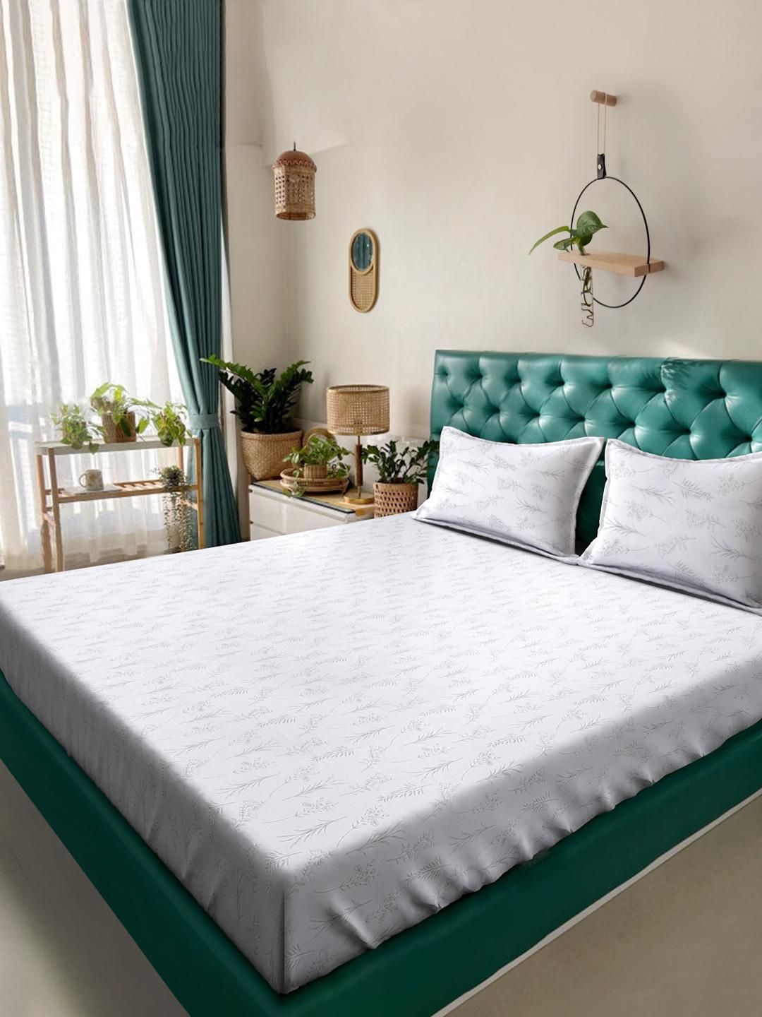 KLOTTHE White Floral 400 TC King Bedsheet with 2 Pillow Covers-image-45