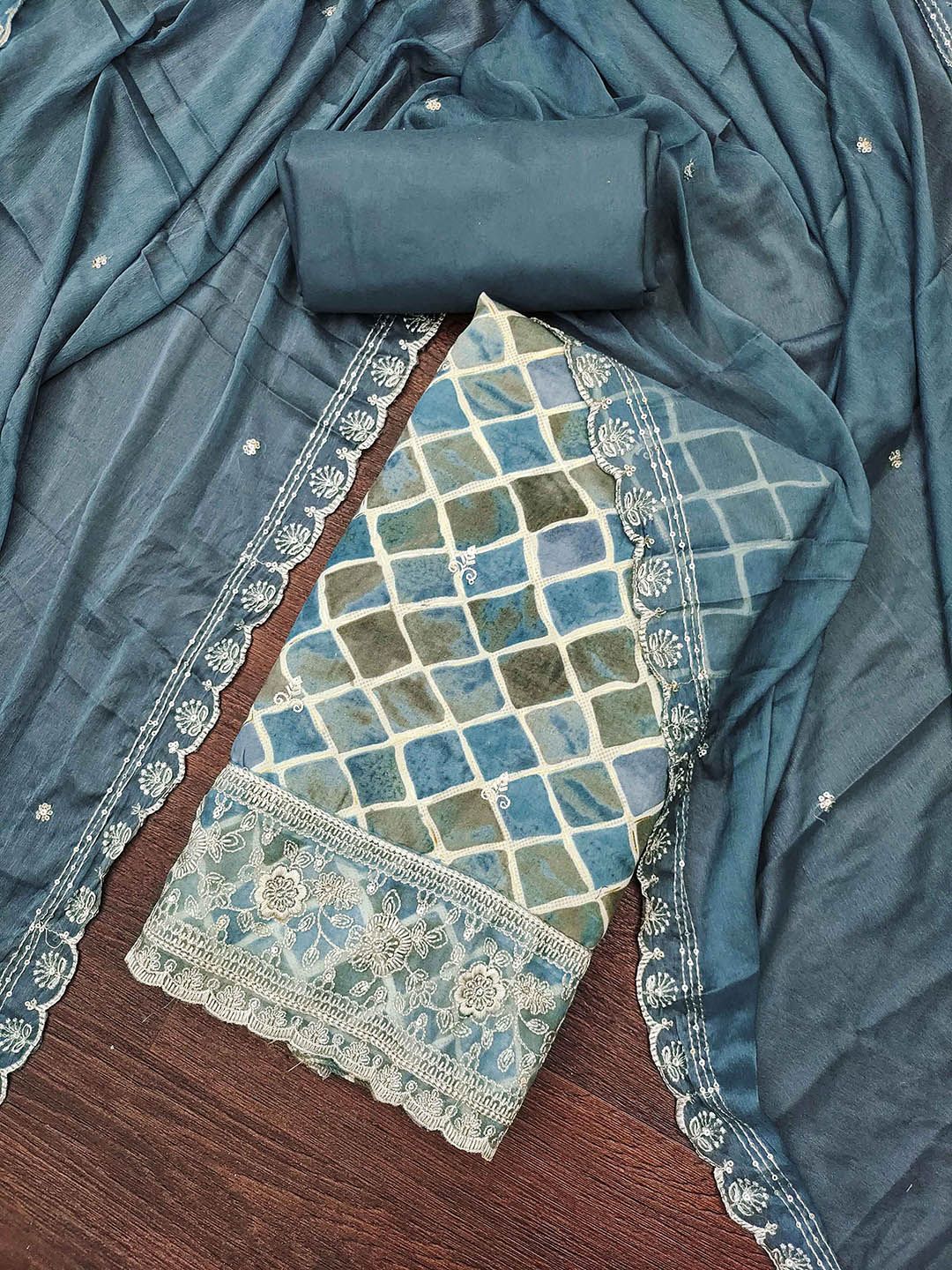 Blissta Geometric Printed Thread Work Unstitched Dress Material-picture-17