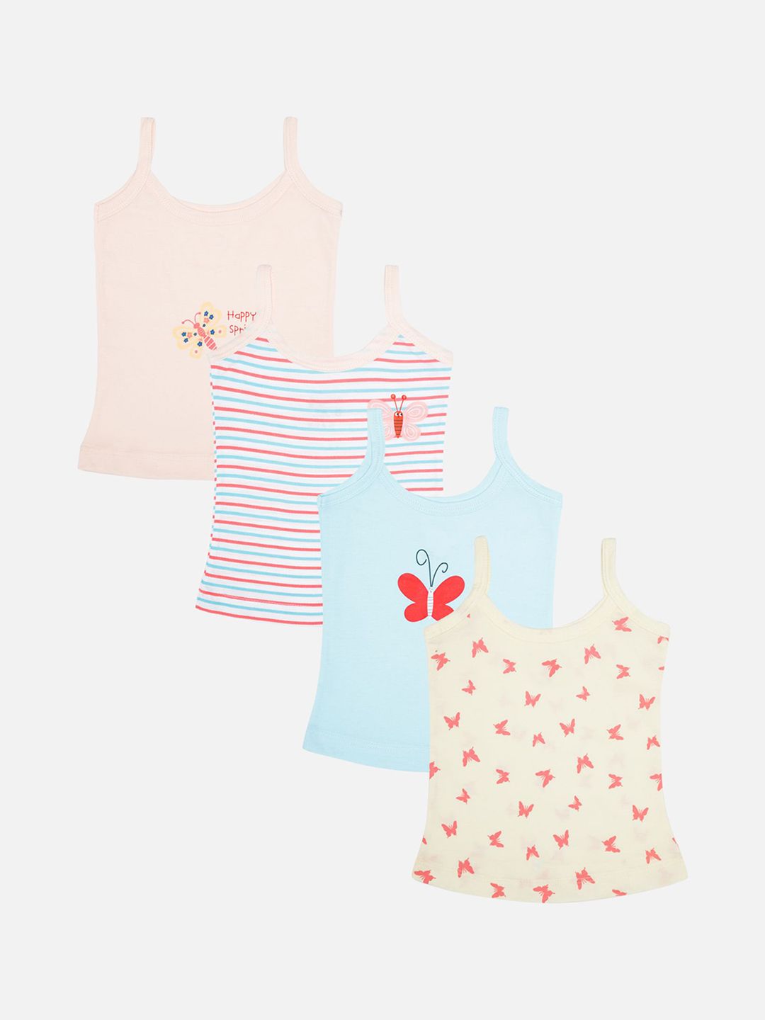 Bodycare Girls Pack Of 4 Regular Fit Printed Sleeveless Cotton Camisoles-picture-10