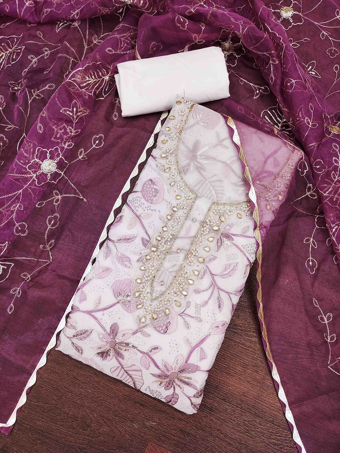 Blissta Floral Embroidered Sequinned Unstitched Dress Material-picture-18