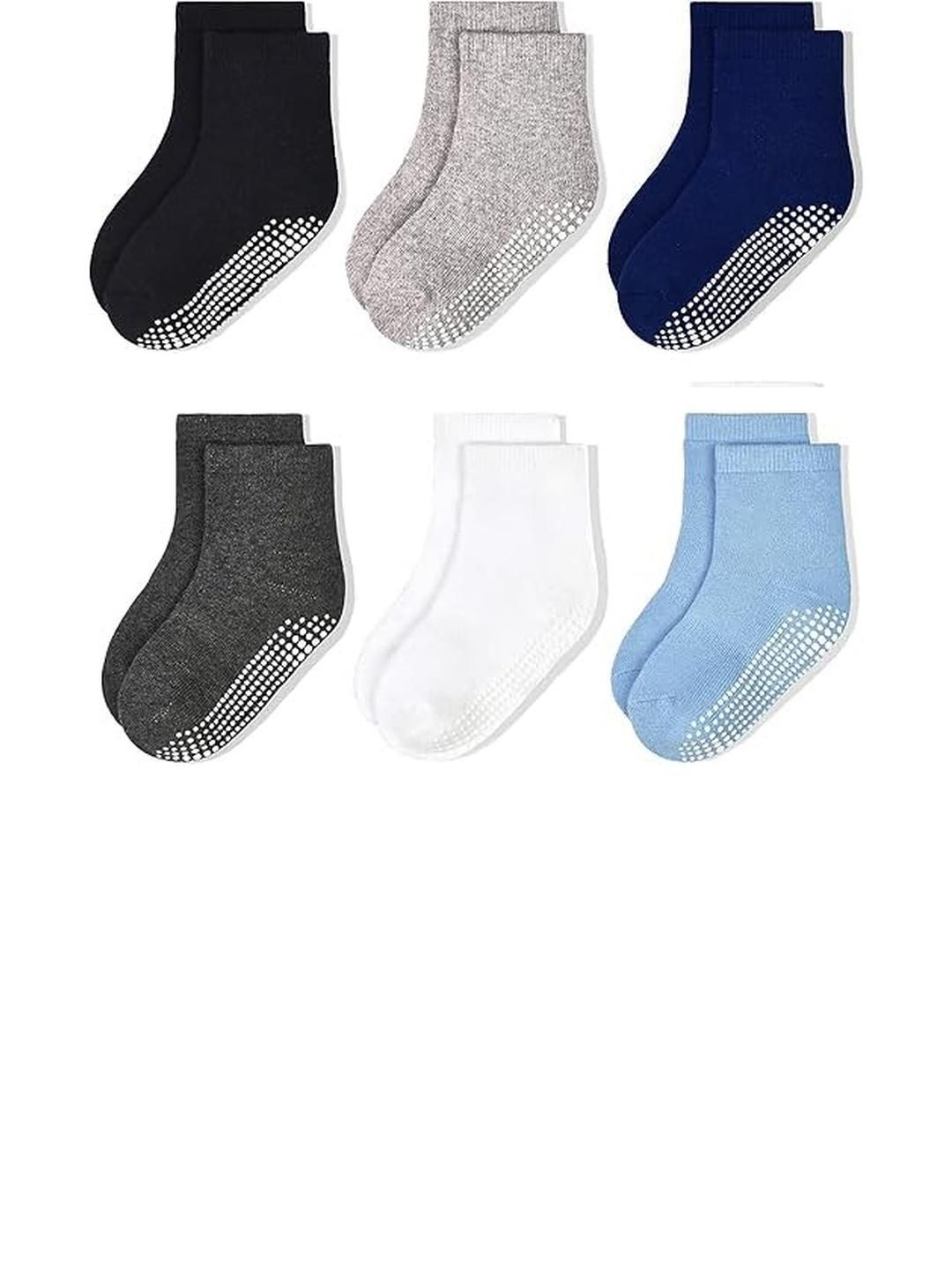 Teri Beri Unisex Kids Set of 6 Non Slip Grip Ankle Socks with Non Skid Soles