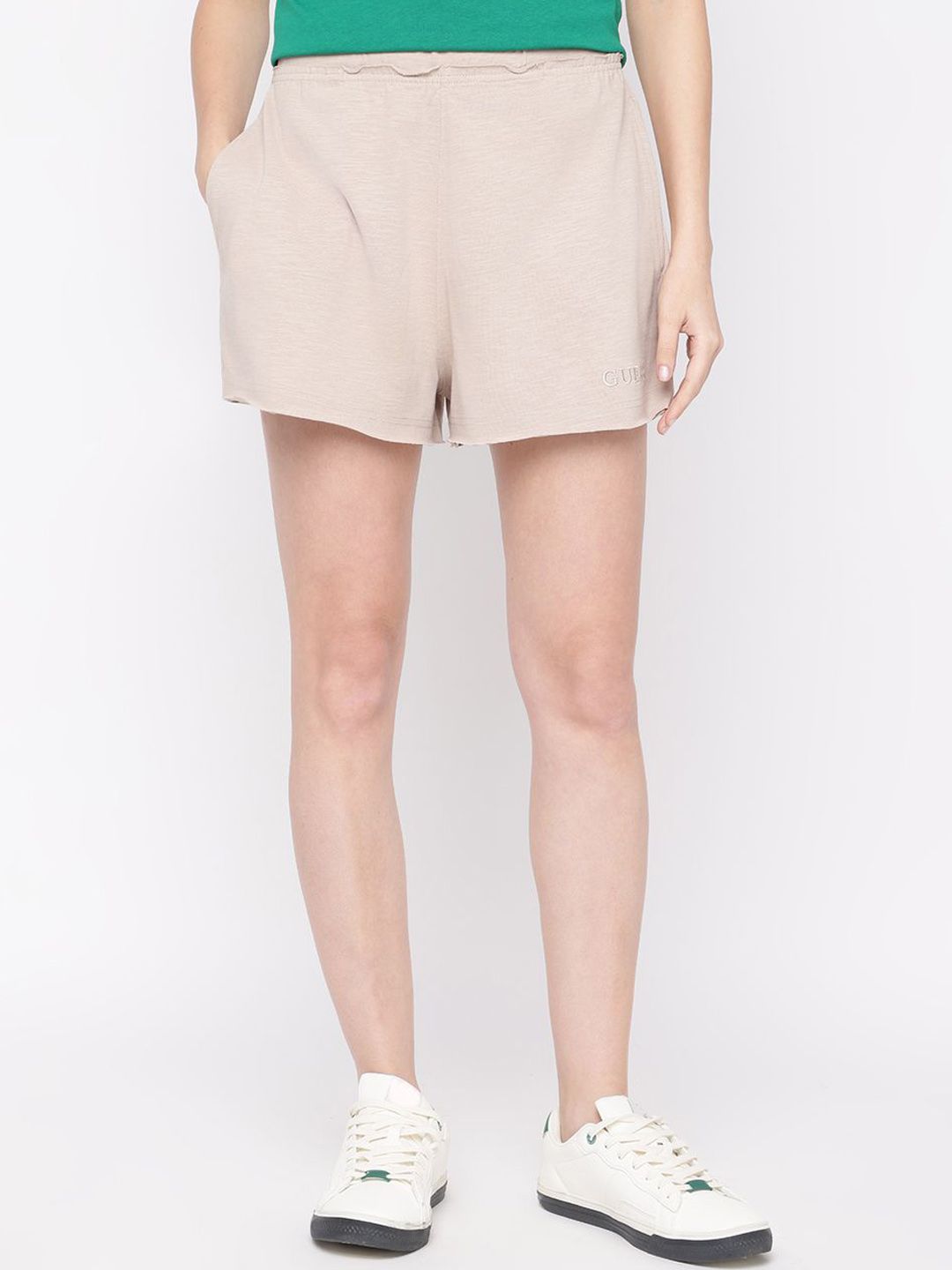 GUESS Women Cotton Solid Regular Fit High-Rise Shorts-picture-31