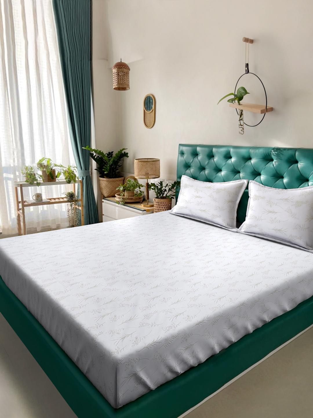 KLOTTHE White Floral 400 TC King Bedsheet with 2 Pillow Covers-picture-53