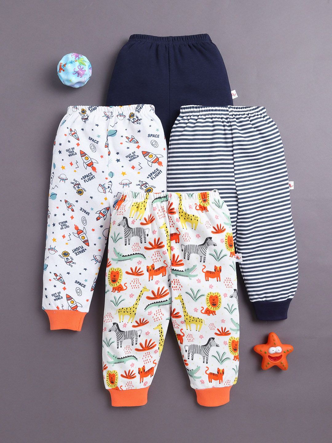 BUMZEE Infant Boys Pack Of 4 Printed Cotton Lounge Pants