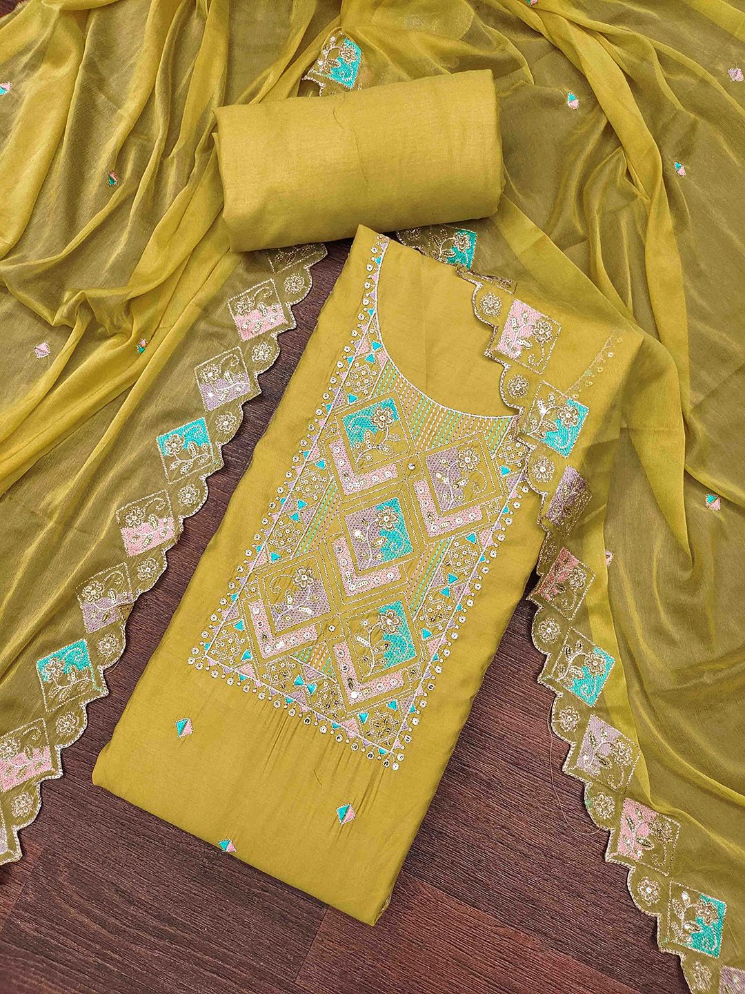 Blissta Floral Embroidered Sequinned Unstitched Dress Material-picture-20