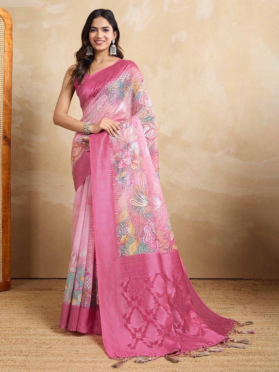 Mitera Floral Printed Saree with Unstitched Blouse Piece-picture-27