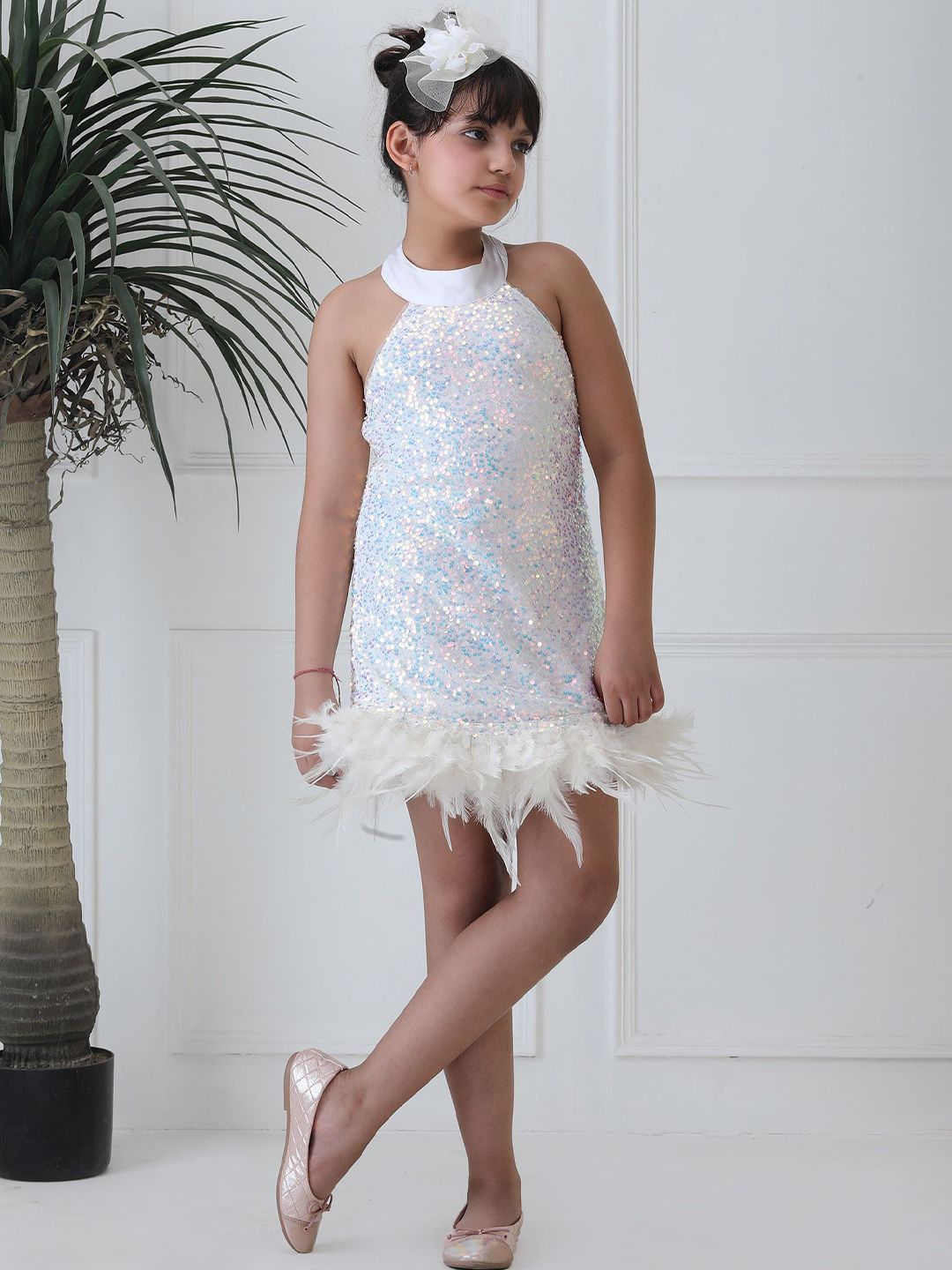 Foreverkidz Girls Dazzling Feathers Fantasy Halter Tunic Dress-picture-10