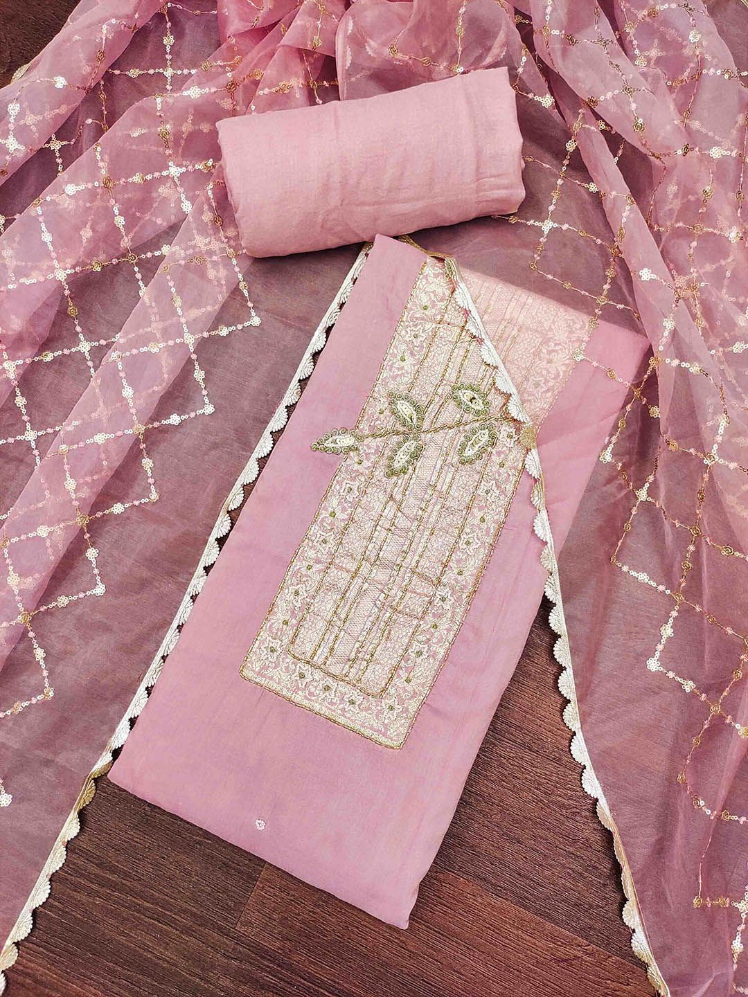 Blissta Floral Printed Beads And Stones Unstitched Dress Material-picture-37