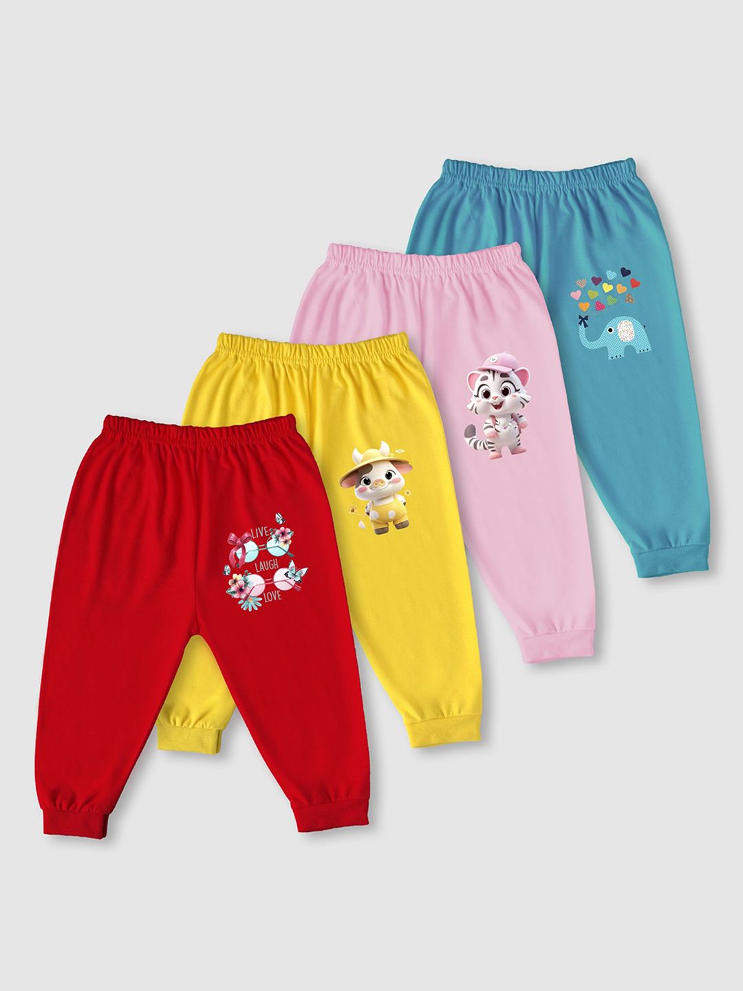 YK Kids Pack Of 4 Printed Cotton Relaxed-Fit Joggers-picture-17