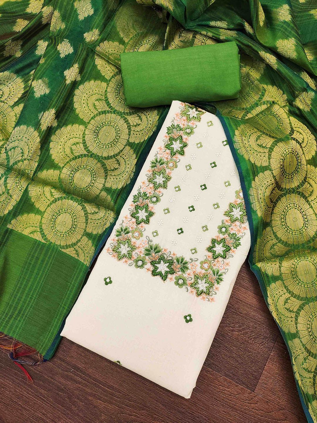 Blissta Floral Embroidered Thread Work Unstitched Dress Material-picture-23